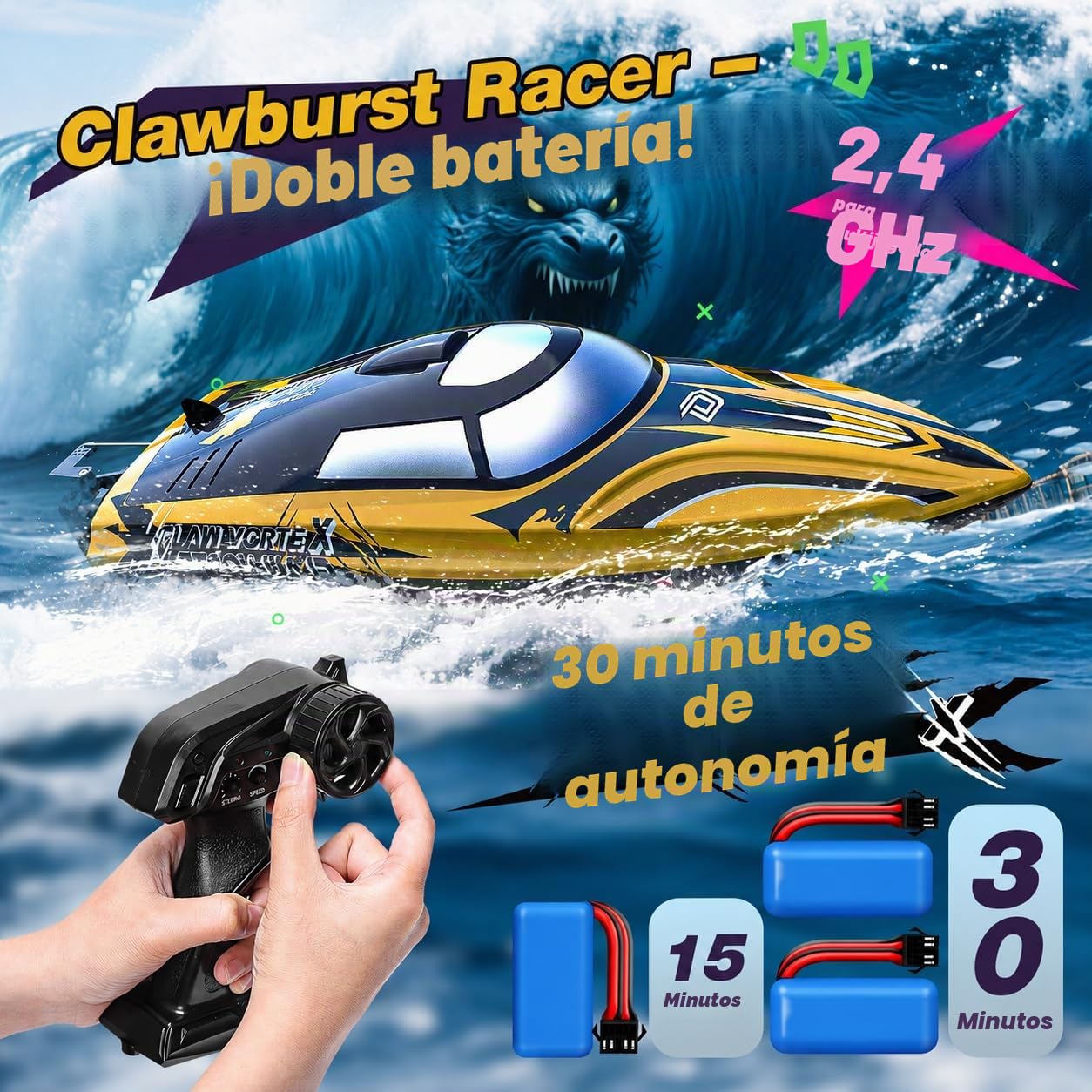Barco Rc Rápido 30 Kmh Con Luces Led Y Auto-enderezamiento | Cuotas sin Barco Rc Rápido 30 Kmh Con Luces Led Y Auto-enderezamiento | Cuotas sin
