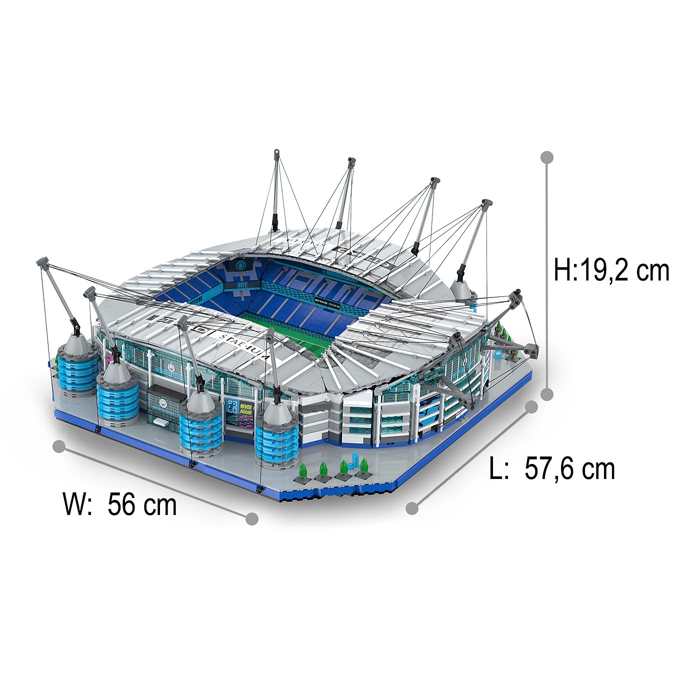 JAMARA 402904 CADA Etihad Stadion Manchester City FC Bricks, od 14 lat, zestaw klocków zaciskowych, model duży, zestaw klocków, wierne wzornictwo, światło LED, moduły prezentowane pojedynczo