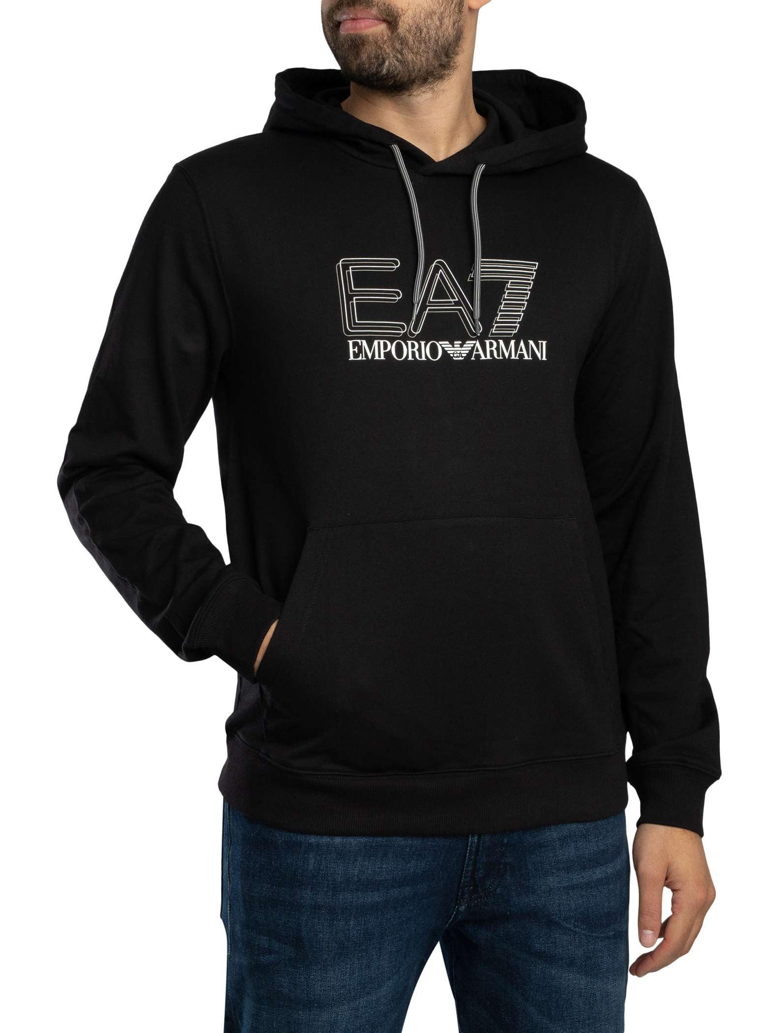 EA7 Men's Echo Graphic Pullover Hoodie, Black, XXL