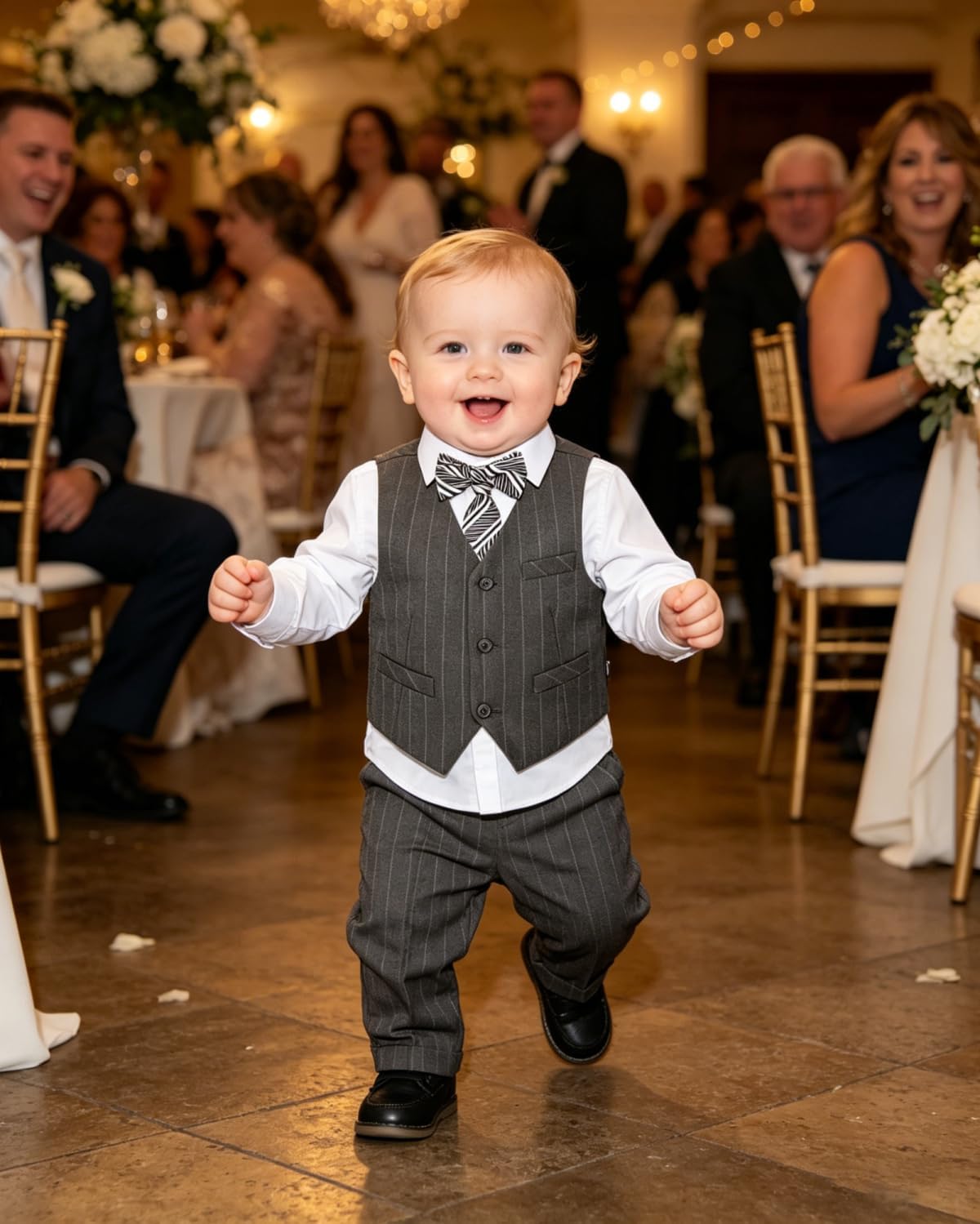 Baby Boy Suits Formal Stripe Gentleman Tuxedo Suit Set Complete Dress Clothes Toddler Wedding Ring Bearer Outfit