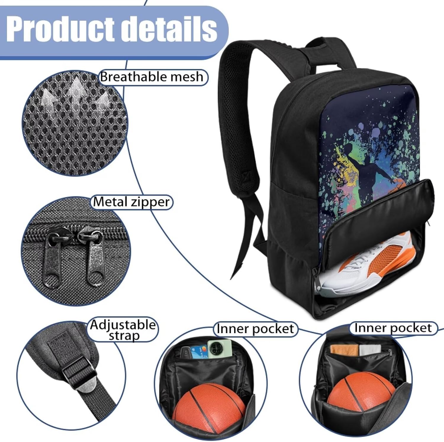 Basketball Backpack With Separate Ball Compartment And Shoes Fit Basketball Volleyball Football