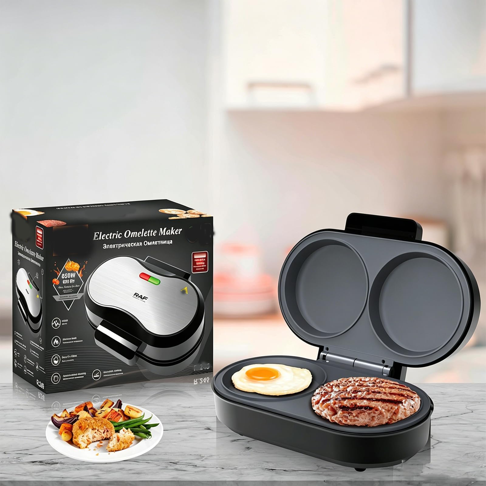 Máquina Para Tortillas De Desayuno, Máquina Antiadherente Para Doble Huevo Y Hamburguesas & Crepera Eléctrica, Gofrera Multifuncional Con Placas De Cocción Profundas Para Huevos Fritos, Hamburguesas