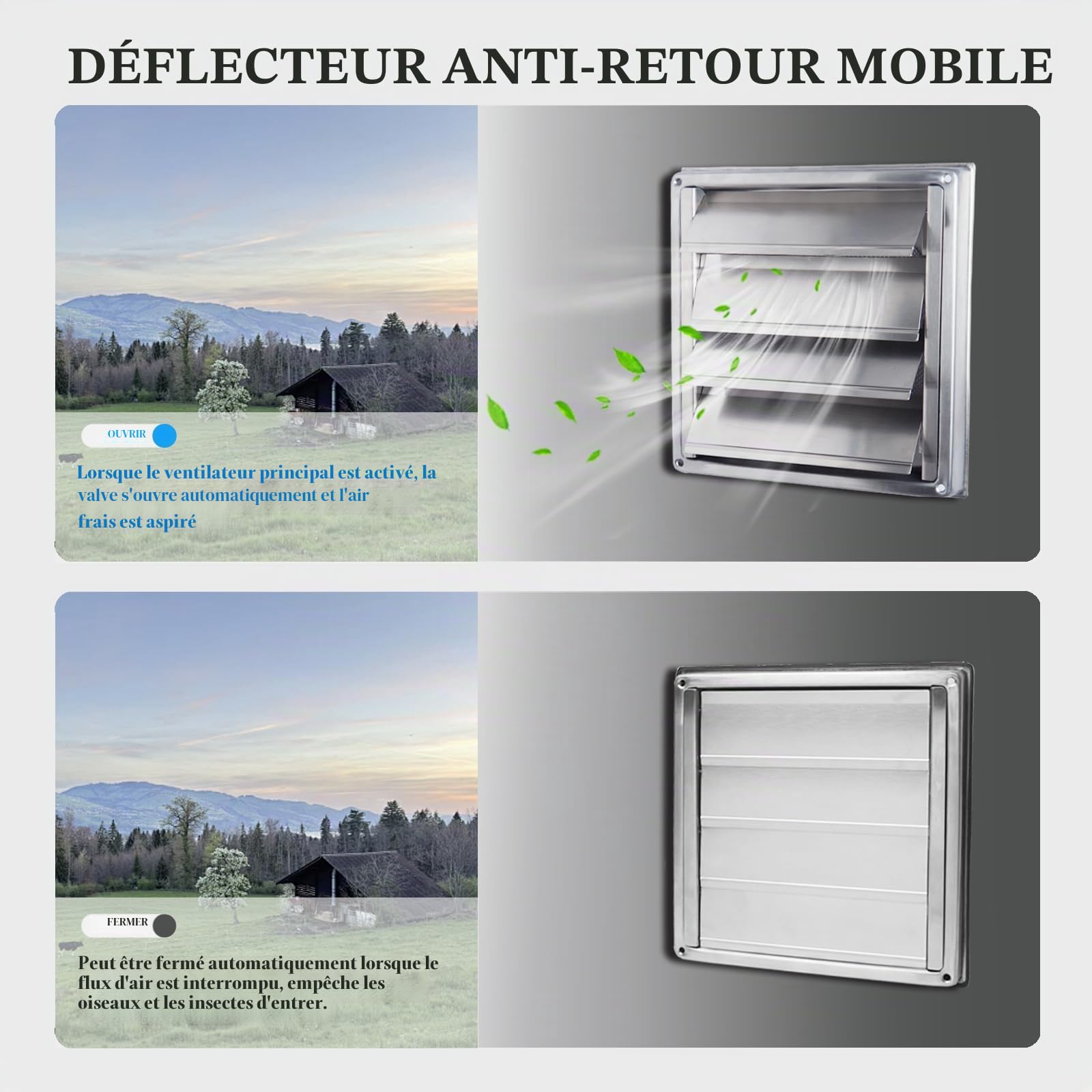 150mm Grille de ventilation, 304 inox Clapet anti-retour Grille de protection contre les intempéries, Grille de ventilation avec moustiquaire,Aeration INOX, pour tuyau VMC et gainage etc