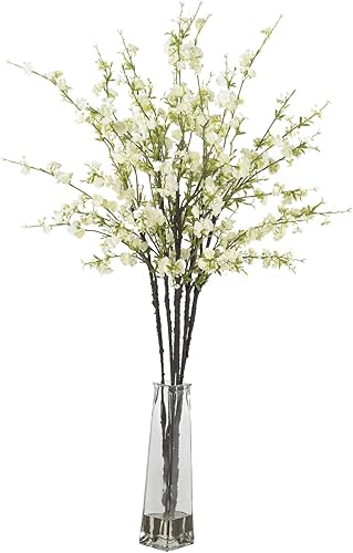 Nearly Natural Flores de cerezo con florero Arreglo floral de seda