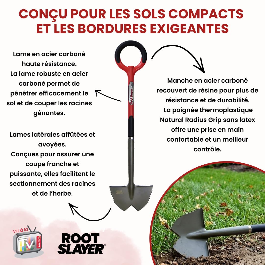 VENTEO - Dresse Bordure Manuel Coupe Racines RootSlayer | Outil Jardin pour Pelouse, Massif, Allée et Terrasse | Lame Acier pour Extérieur | Coupe Bordure Précis