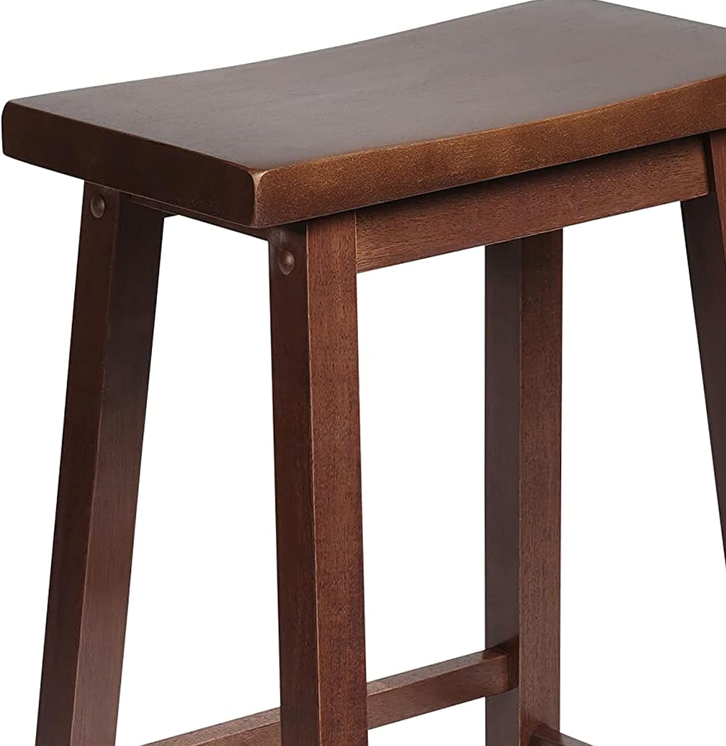 PJ Wood Classic Saddle-Seat 24'' Tall Kitchen Counter Stool for Homes, Dining Spaces, and Bars with Backless Seat, 4 Square Legs, Walnut (2 Pack)
