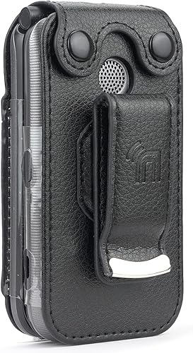 Miniatura 8 de Funda para Coolpad Belleza Flip Phone, Nakedcellphone [cuero vegano negro] funda con [protección de pantalla integrada] y clip de cinturón de metal