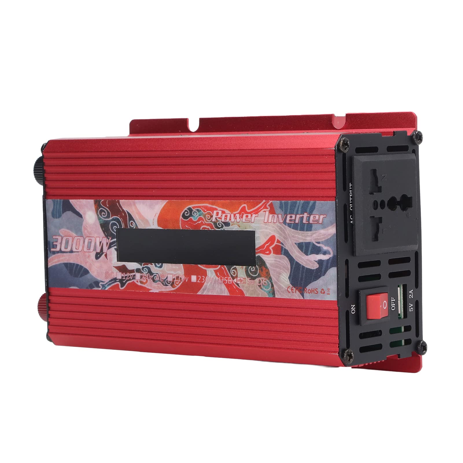 Samochodowy Falownik Przetwornica Mocy ze Stopu Aluminium 3000 W Zmodyfikowana Szczytowa Fala Sinusoidalna DC na AC 220 V z Wyświetlaczem LCD USB 2A Wentylator Chłodzący Do Wycieczek (DC12V)