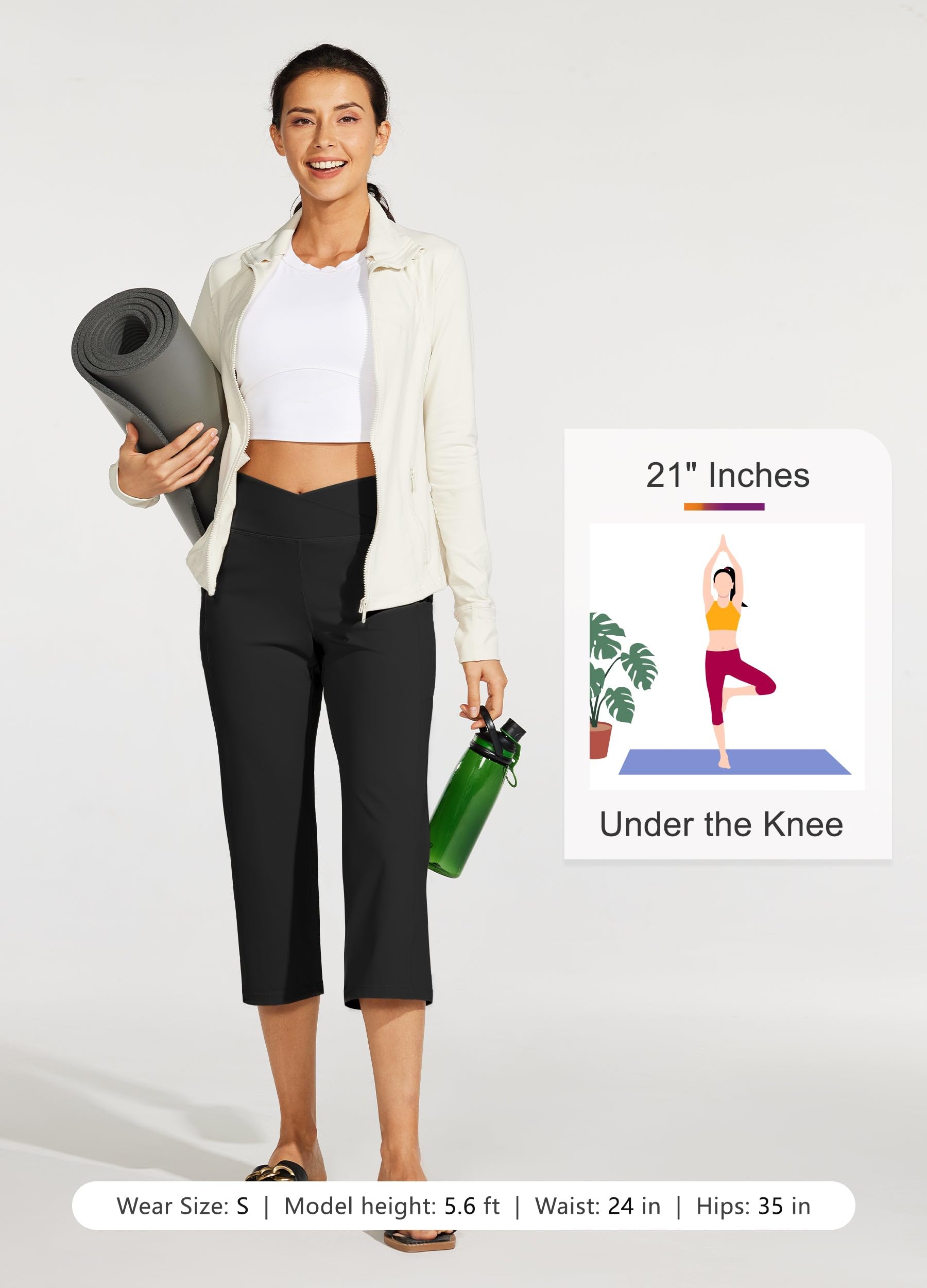 WILLIT Pantalones capri de yoga para mujer, pierna recta, elásticos, pantalones de trabajo cruzados, elegantes, cintura alta, con bolsillos, yoga, entrenamiento casual