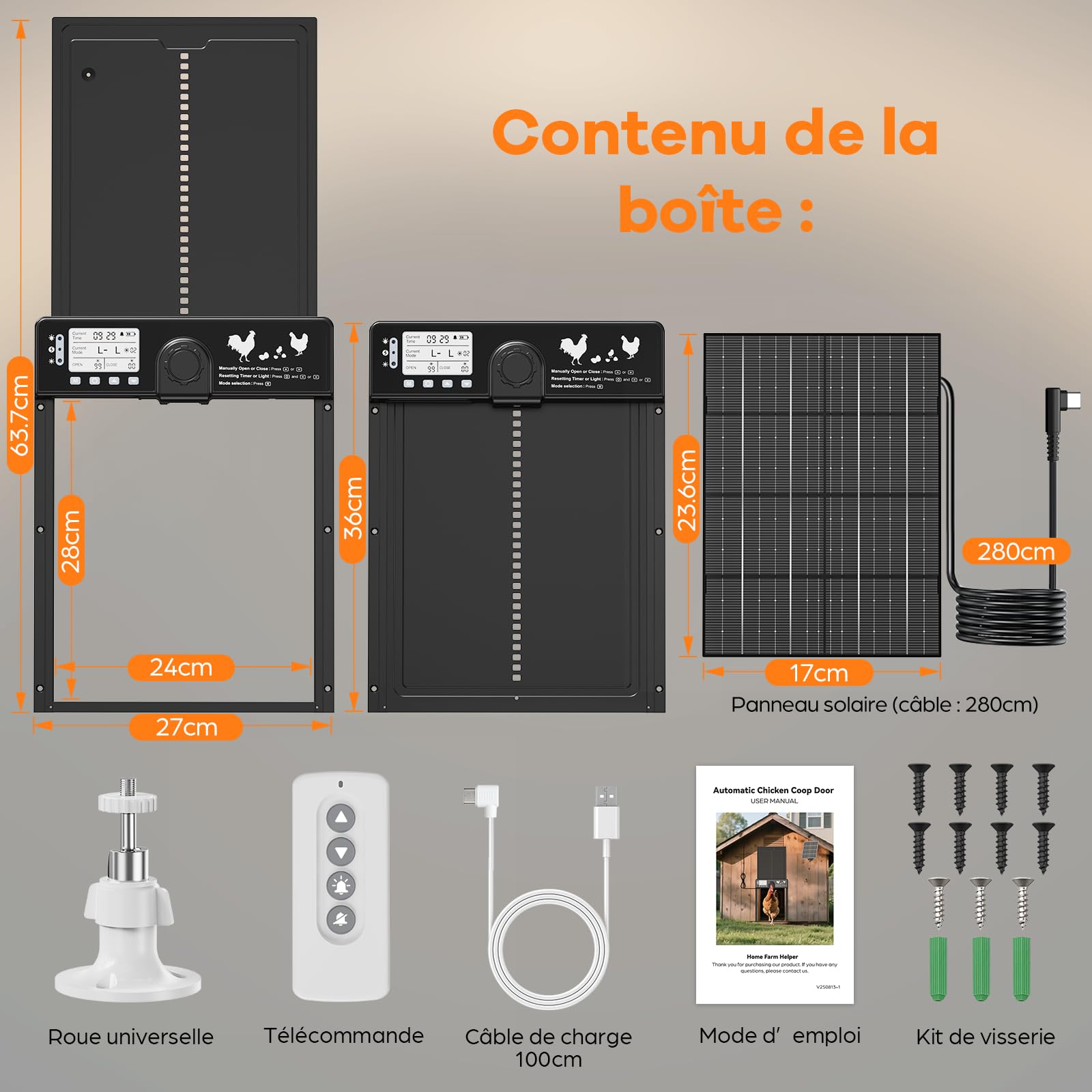 CHAMUTY Grande Porta Pollaio Automatico Solare con Sensore Luminosità, Alluminio Porta Automatica Pollaio Elettrico con Telecomando, Timer Funzione Anti-Pizzico