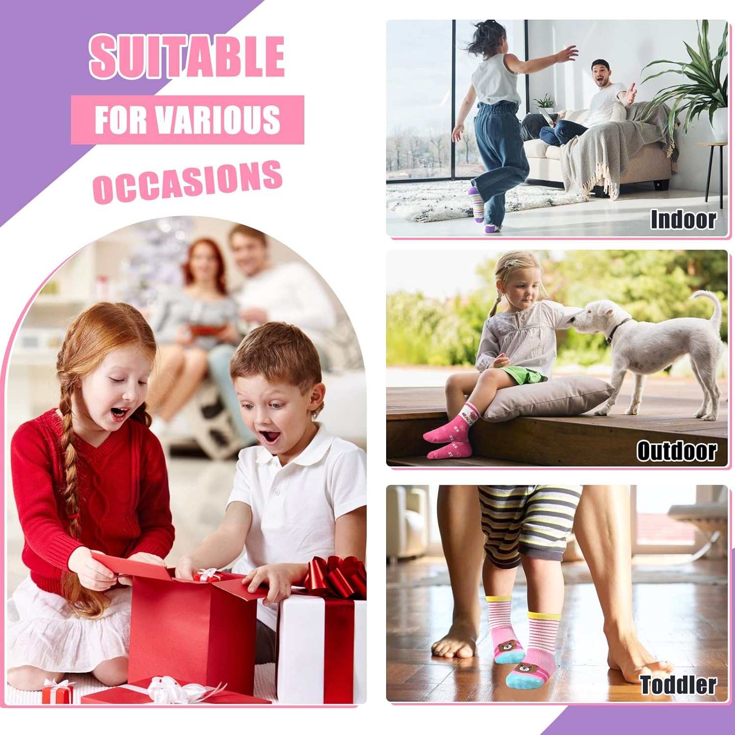 HYCLES Anti Slip Toddler Socks, 12 Pairs Non-Skid Cotton Grip Kid Socks for 1-7T Boy Girl 6-12 Month Baby - Image 2