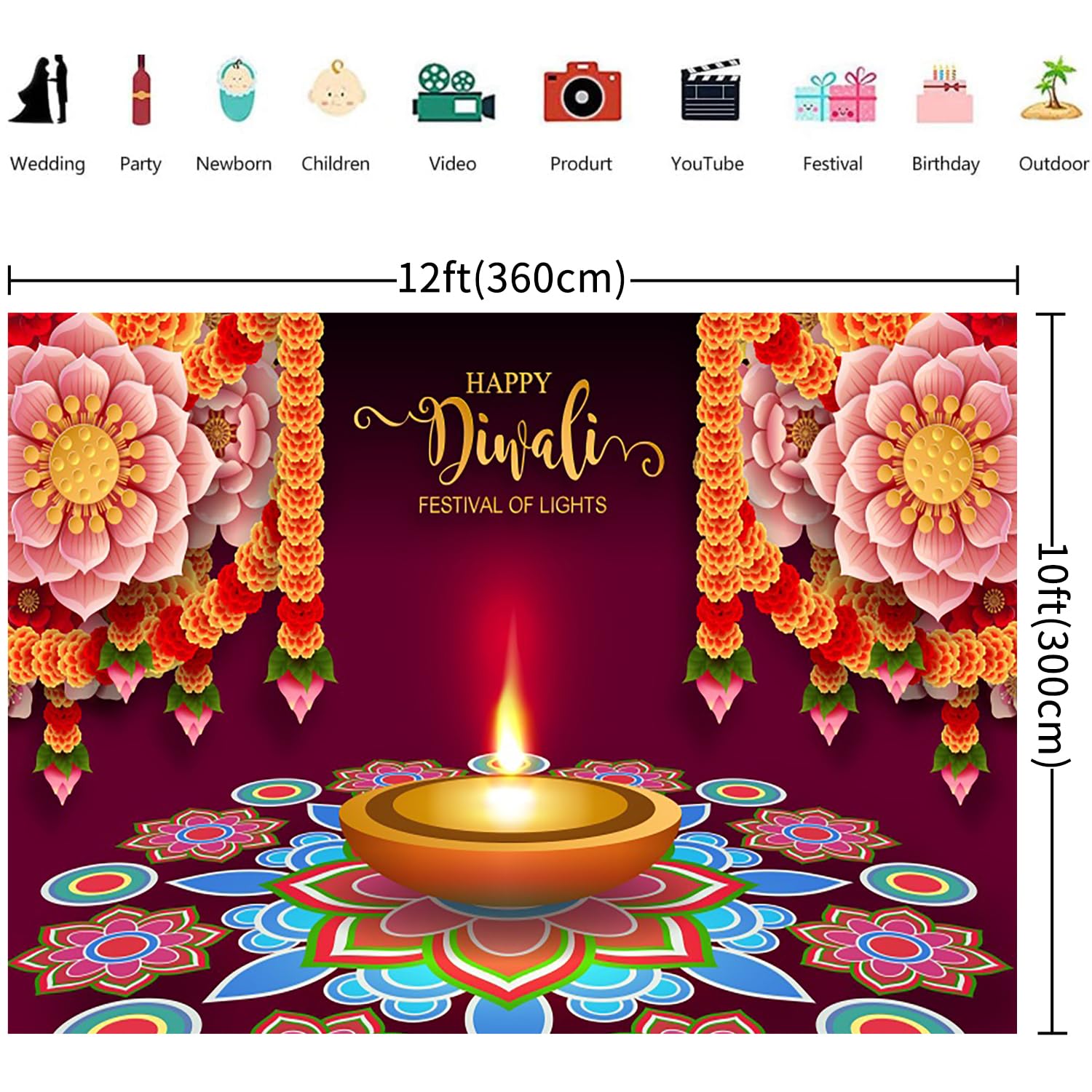 Happy Diwali Dekoration – 150x99 Cm Banner Für Indisches Lichterfest, Hochzeiten & Fotos