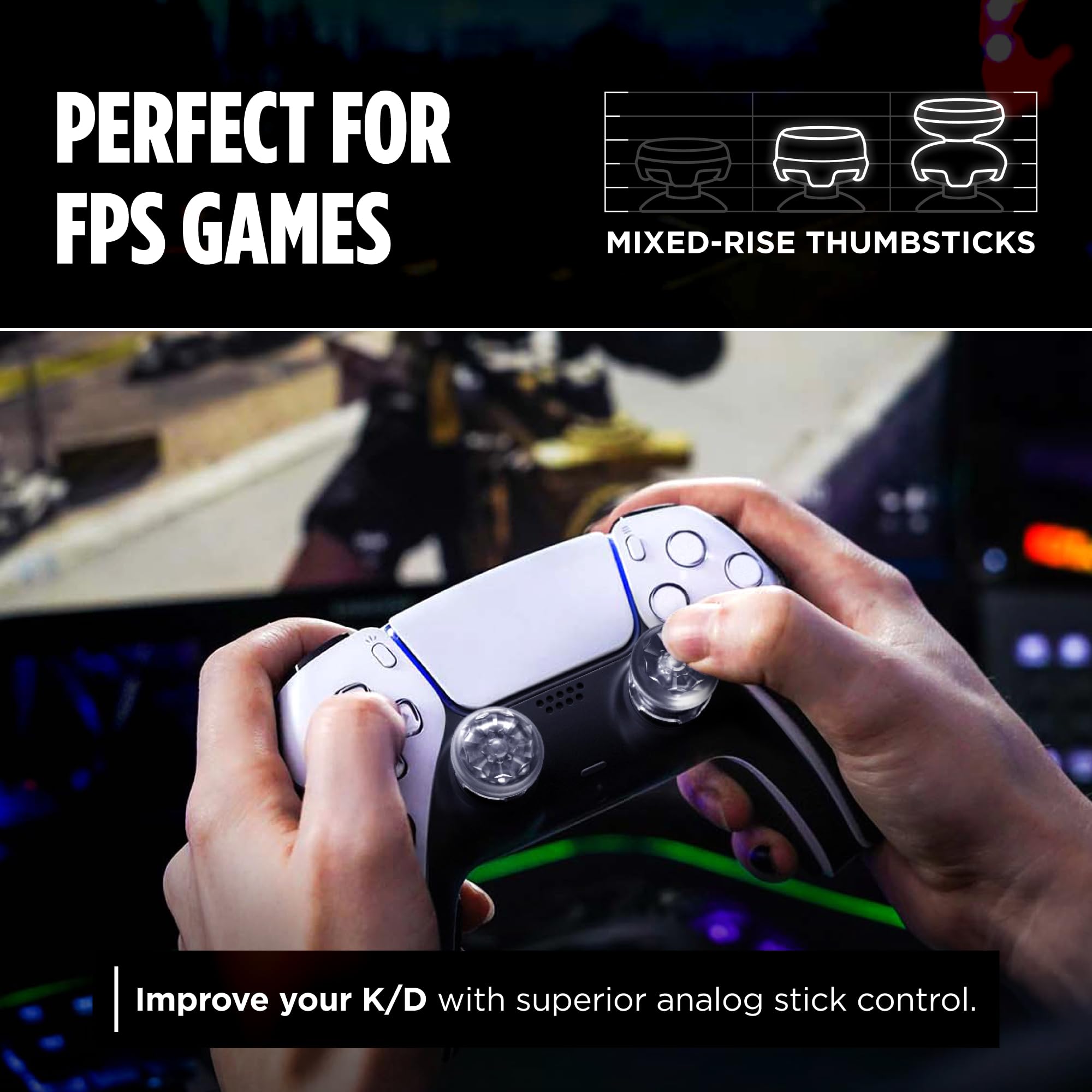 KontrolFreek FPS Freek Galaxy Crystal Gommini per Controller PS5 | Rialzi Analogici per PS5 & PS4 | Precisione & Aim Assist | Trasparente