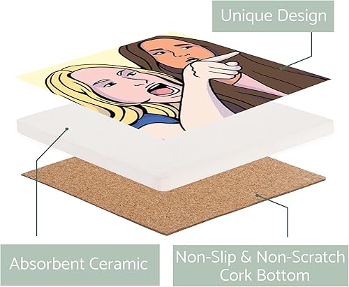 Miniatura 3 de Posavasos con meme de gato 1, decoración del hogar Joyride, posavasos de cerámica individual, posavasos cuadrados individuales de 4 pulgadas, parte