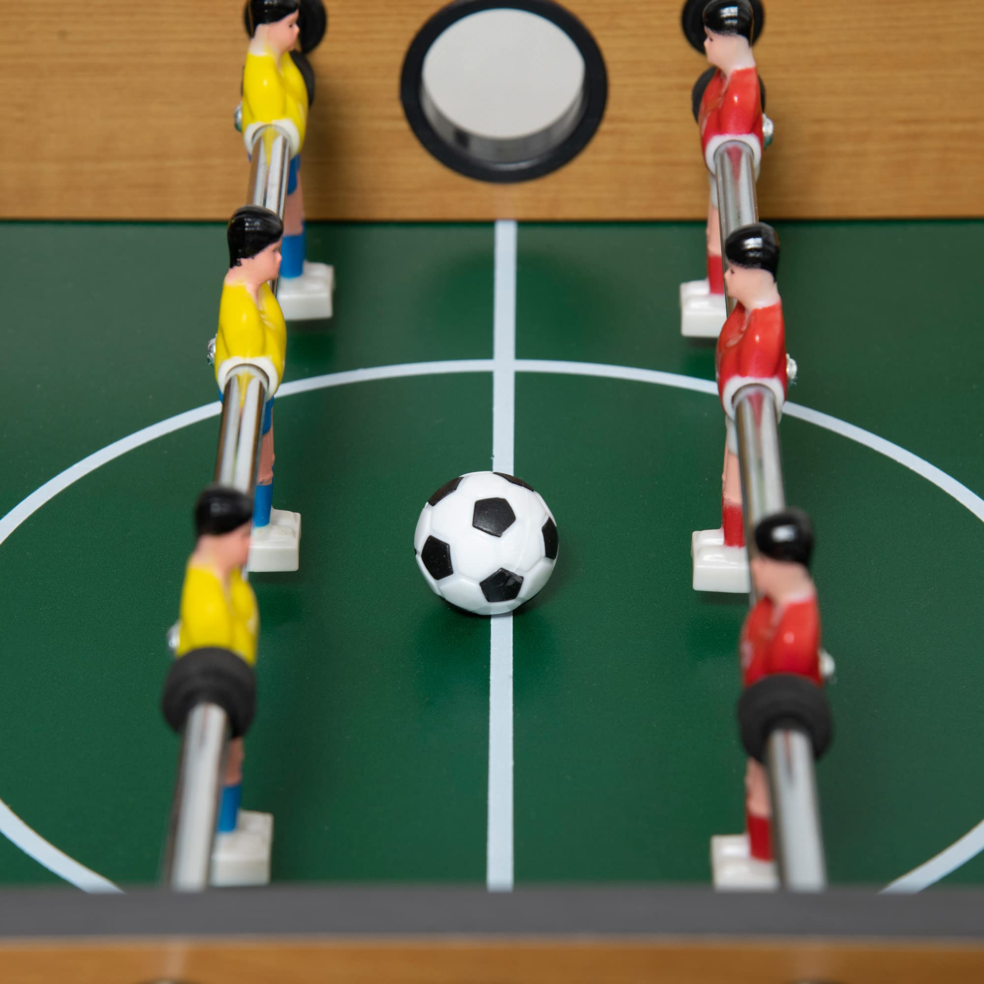 HOMCOM Futbolín de Mesa, Cuerpo Madera Resistente, Juego Mesa de Fútbol con 18 Jugadores, 2 Bolas, 6 Asas y 2 Marcadores de Puntos para 2-4 Personas, 70x37x22 cm, para Niños de 6+ Años y Adultos