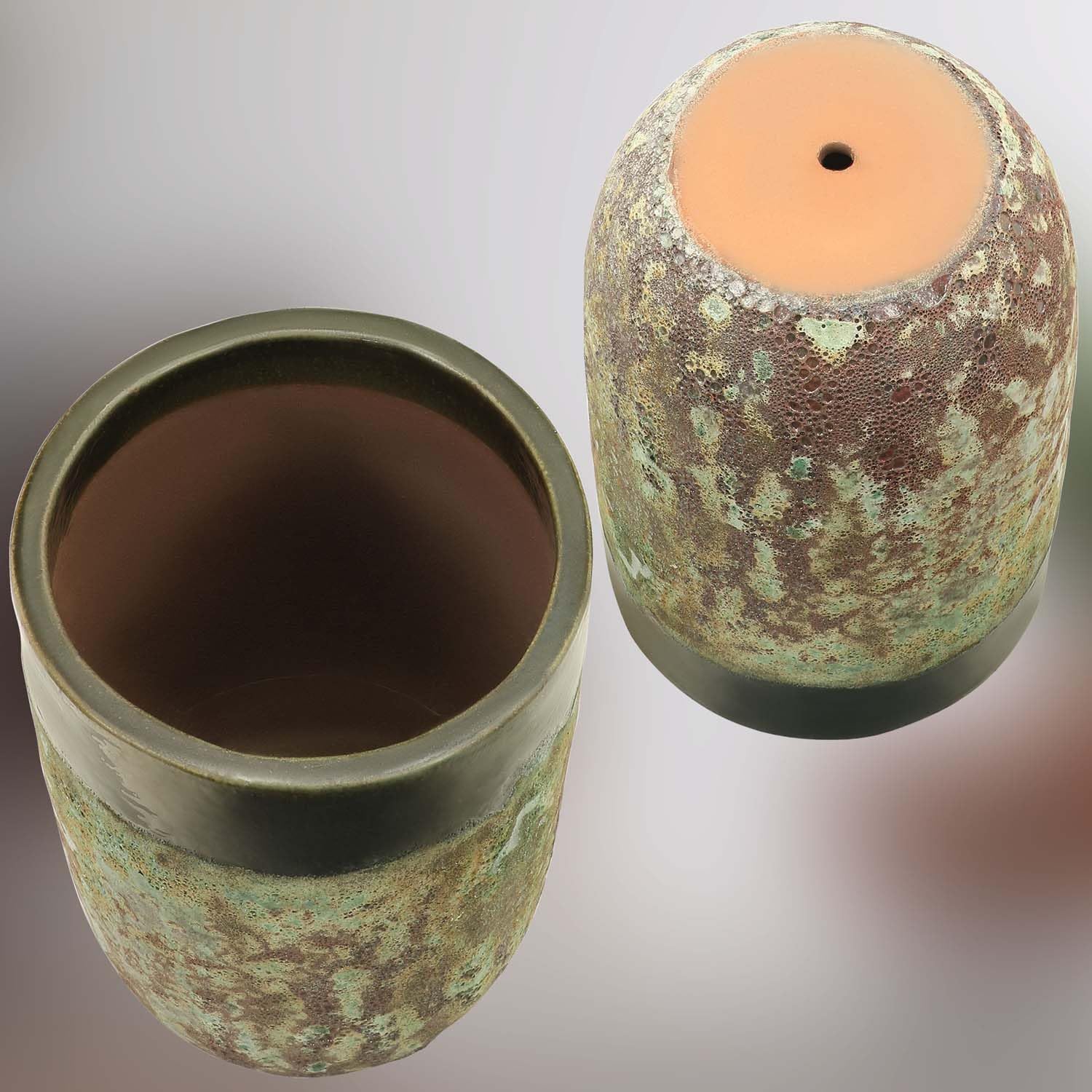 KOTARBAU® Donica Ceramiczna ⌀ 35 cm Doniczka Mrozoodporna Zielona Donica z Odpływem Wody Ozdoba Do Salonu Na Taras Nowoczesna Handmade Rękodzieło