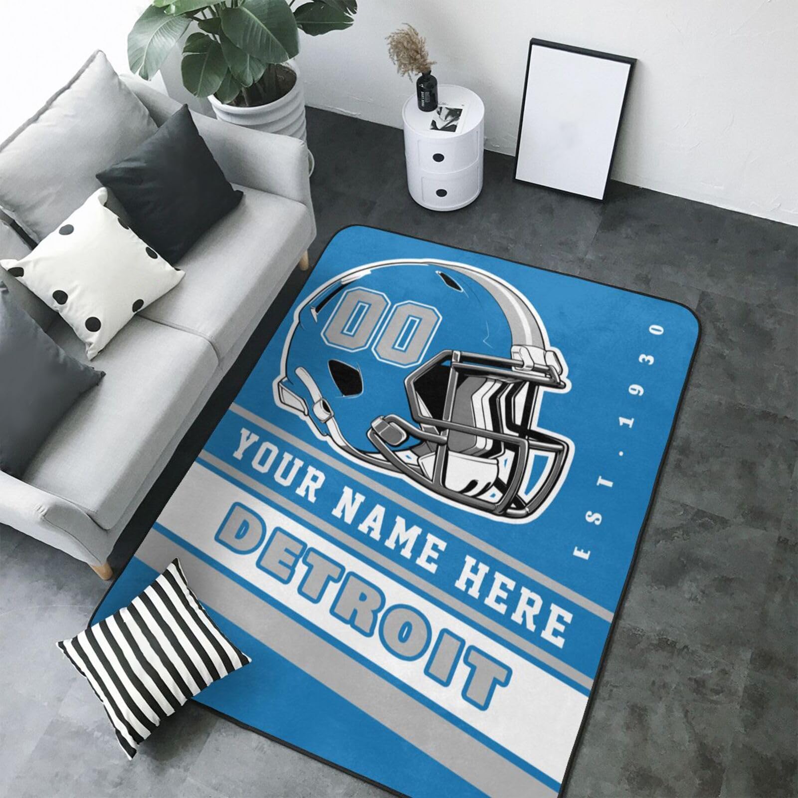 Custom Detroit Rug for Bedroom Personalized Area Rugs with Name and Number Custom Football Carpet Gifts for Fans Men Women