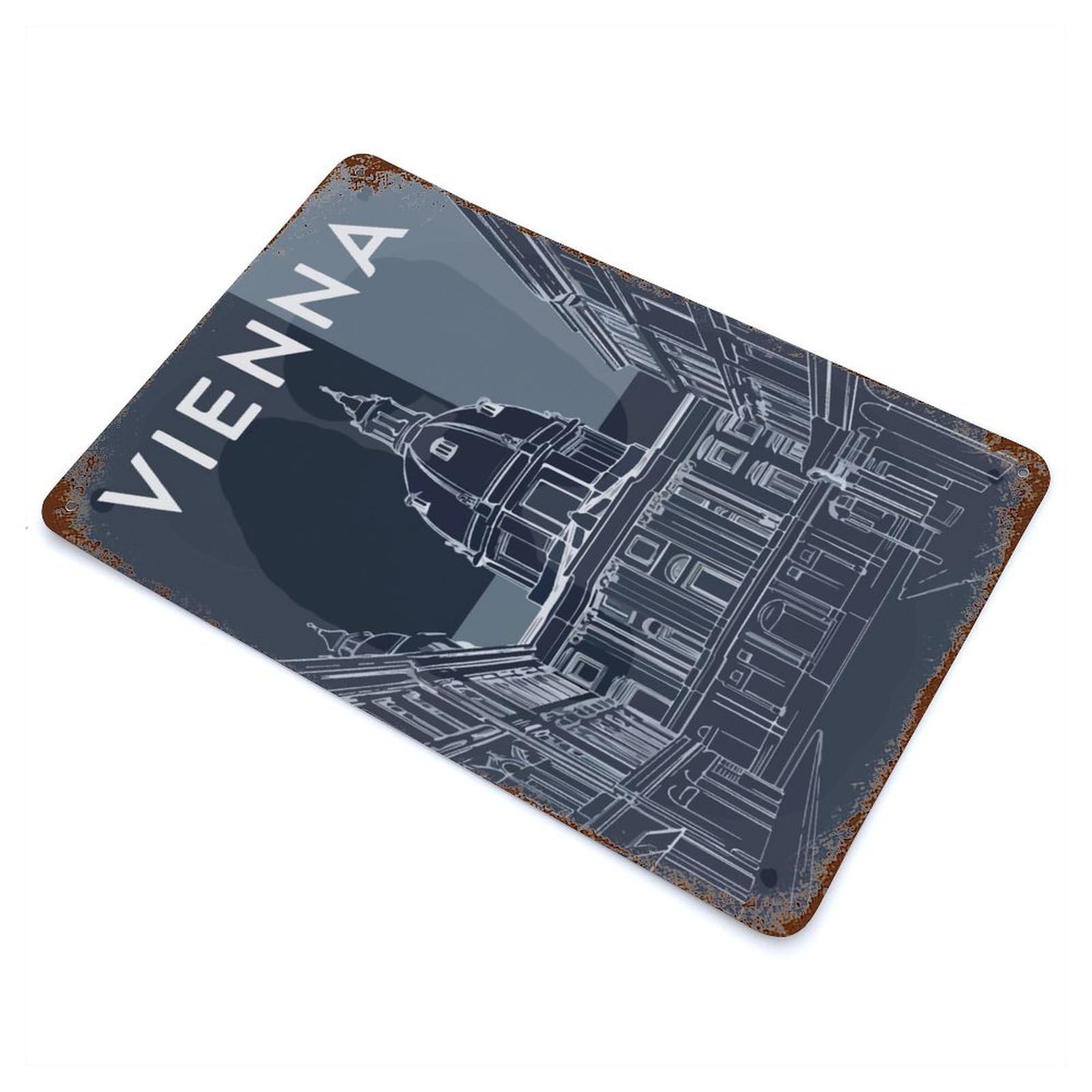Vienna Cityscape Decorative Tin Sign 11.8"x7.9", Retro Wall Decor for Living Room, Hallway And Home Decor