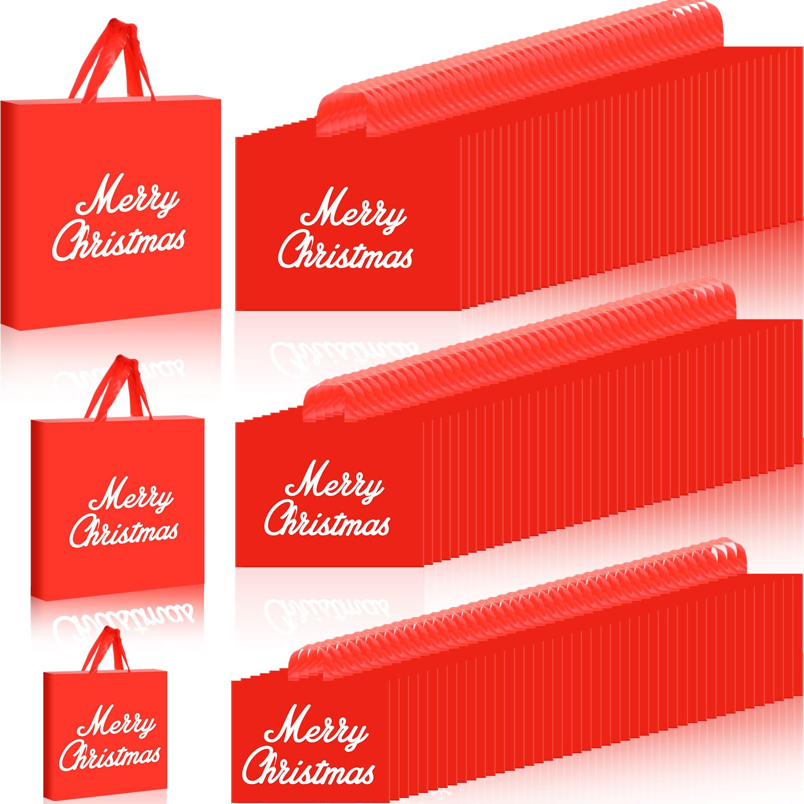 Teling Lot de 120 sacs cadeaux de Noël avec poignée - 3 tailles - Multifonctionnels - En plastique - 15,2 x 20,3 cm - 22,9 x 30,5 cm - 30,5 x 38,1 cm - Pour fournitures de fête de Noël, affaires