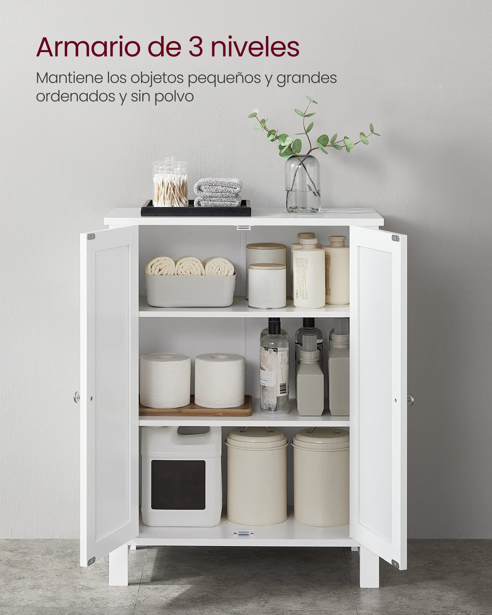 VASAGLE Armario de Baño, Armario de Pie, Gabinete de Almacenamiento para Baño, con 2 Estantes Ajustables, 30 x 60 x 80 cm, Blanco BCB60W
