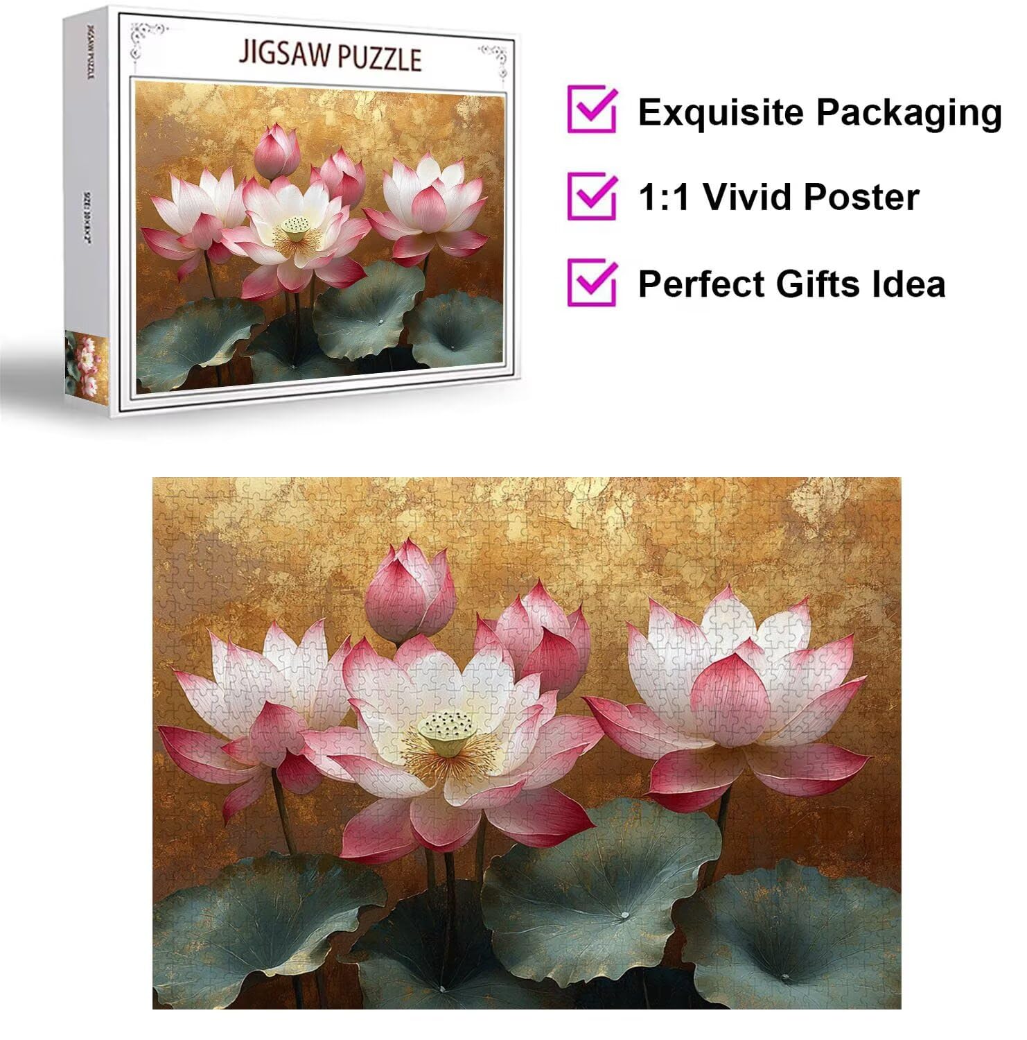 Puzzle 1500 sztuk lotosu trudne drewniane puzzle, n-412 | Niemożliwe wyzwanie, inteligentna gra zręcznościowa, gry logiczne dla całej rodziny, pomysł na prezent, abstrakcja