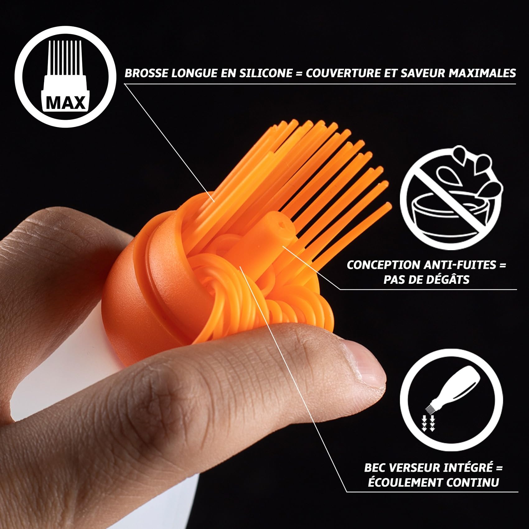 Pinceau en silicone avec distributeur [solution 2 en 1] | Pinceau à barbecue/pinceau à pâtisserie pour un revêtement rapide & sans effort | Pinceau BBQ 100% sans BPA & résistant à la chaleur