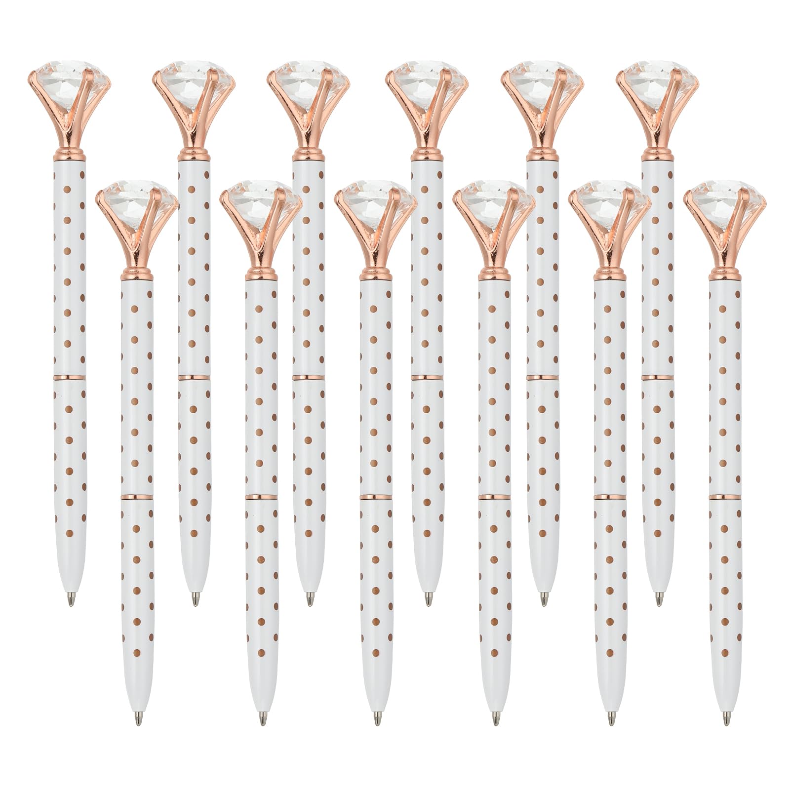 PATIKIL Black Ink Ballpoint Pen, 12 Pack Crystal Diamond Twist Metal Pen 1.0mm Medium Point for Note Taking Journaling White Gold