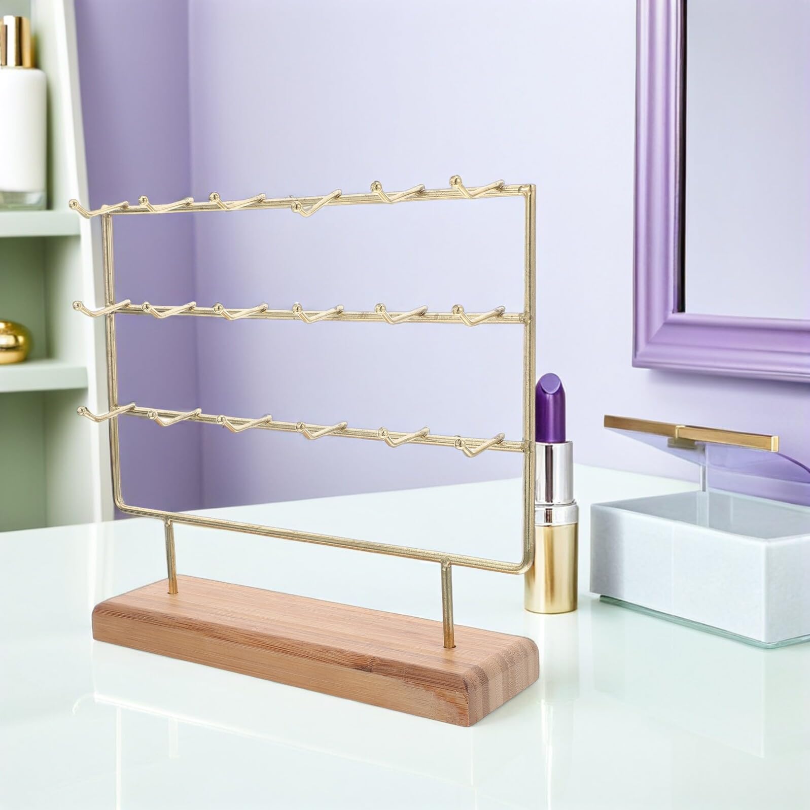 Expositor Pendientes de Hierro con Base de Madera Soporte Joyería con Ganchos Organizador Resistente para Pulseras Collares y Aretes para Vendedores y Uso Eventos