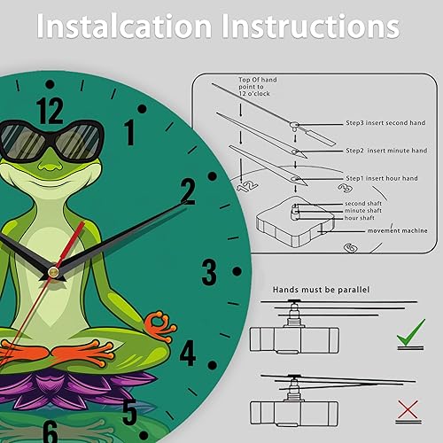 Miniatura 5 de SPUNKER Reloj de pared, divertidos relojes de pared de rana para decoración de sala de estar, relojes de cocina con flores de loto para yoga,