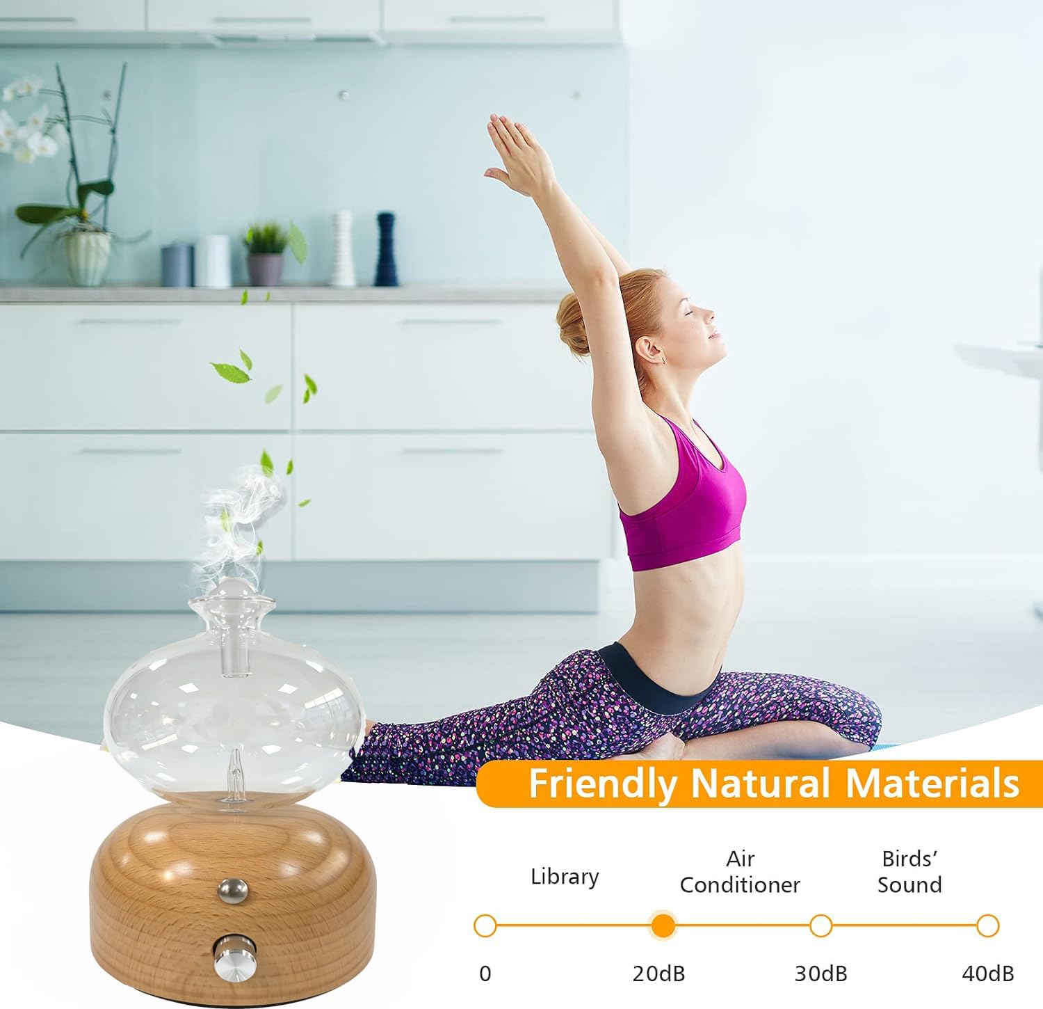 Diffusore di Oli Essenziali, Nebulizzatore Senza Acqua per Aromaterapia in Vetro e Legno Massello Diffusore Ambiente Elettrico Senza Fili per Casa Viaggi Yoga