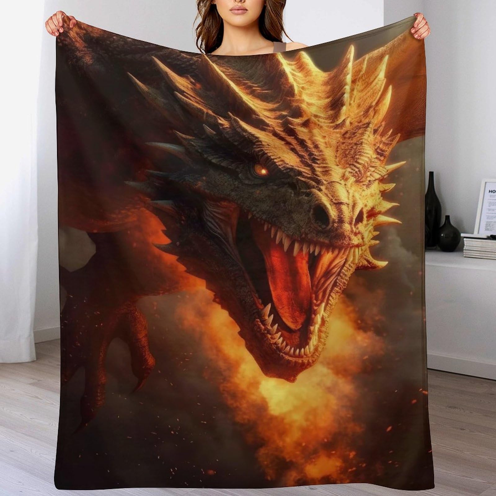 Aapzy Dragon Blanket Throw Bedspread Soft Fluffy Warm Light Flannel Fabric Design For Duvet Cover Quilt Rug | Perfect For Adults Or Children's Gifts （100×130Cm） Size 1