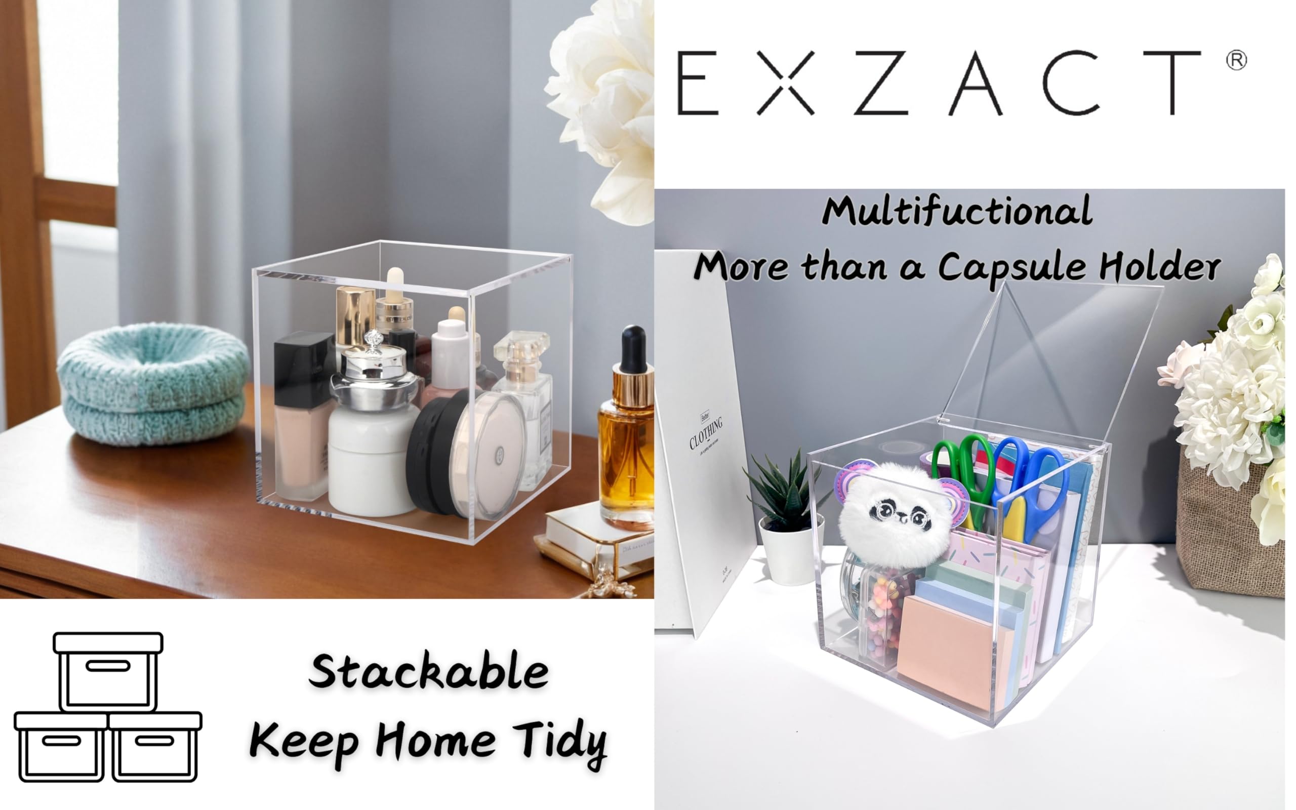 Exzact Cubo para cápsulas de café de acrílico de 15 cm, organizador de cápsulas de café, soporte transparente para cápsulas, almacenamiento multifunción