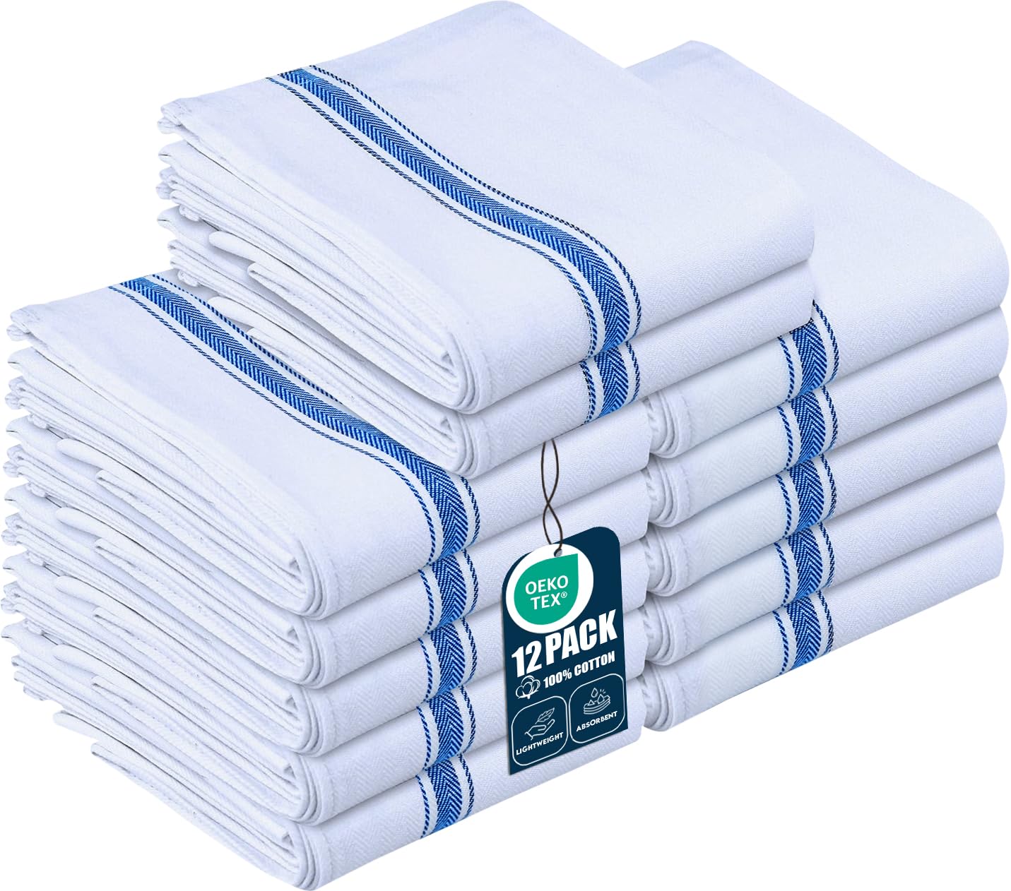 Utopia Towels Blue Dish Towels [12 Pack - 15 x 25 Inches] 100% Ring Spun Cotton Highly Absorbent & Reusable Cleaning Bar, Tea, Kitchen and Dishcloths Set - 200 GSMOEKO-TEX STANDARD 100