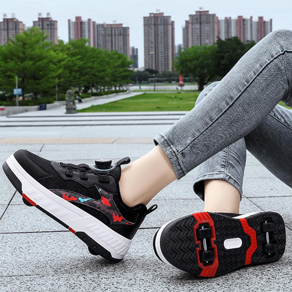 Hixingo Chaussure a Roulette pour Fille Garçons, Camouflage Chaussures a roulettes Retractable avec 4 Roues Chaussures de Skateboard Patins à roulettes Basket à roulettes pour Enfants Filles Adulte