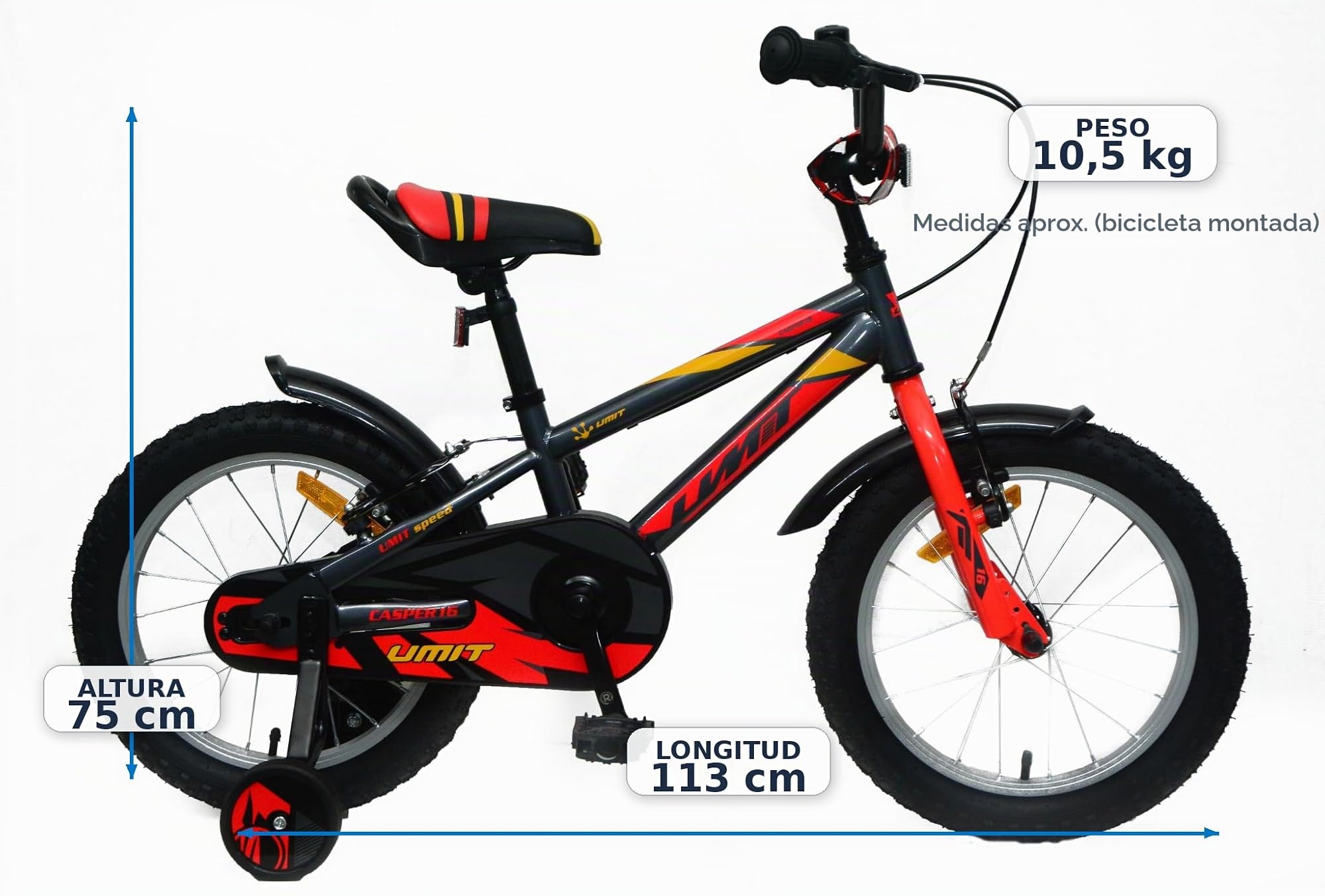 Bicicleta 16 Pulgadas niño | Bicicleta niño 5-7 años + Frenos V-Break + Estabilizadores + Cuadro Acero | Segura y Resistente