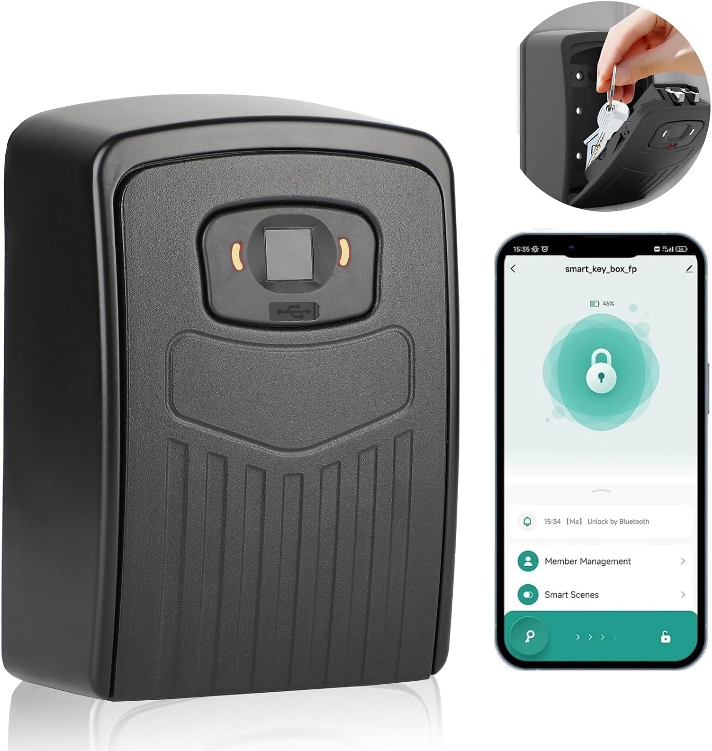 NALACAL Fingerprint Smart Key Lock Box, Bluetooth Fingerprint Unlock Key Box, Wall Mounted Key Box, Spacious Capacity, Sturdy Materials, Operate on iOS/Android APP for Realtor, Home, Office, Airbnb
