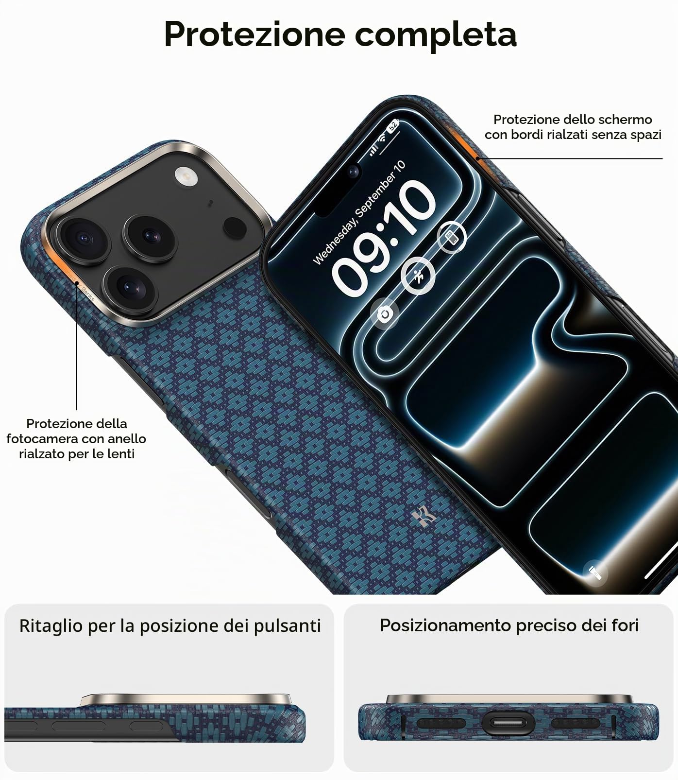 BENKS ArmorGrid ArmorAir per iPhone 17 Pro Cover Magnetica, Compatibile con MagSafe, Ultra Sottile Custodia in Fibra Aramidica Kevlar, Leggera e Resistente, Blu Azzurro