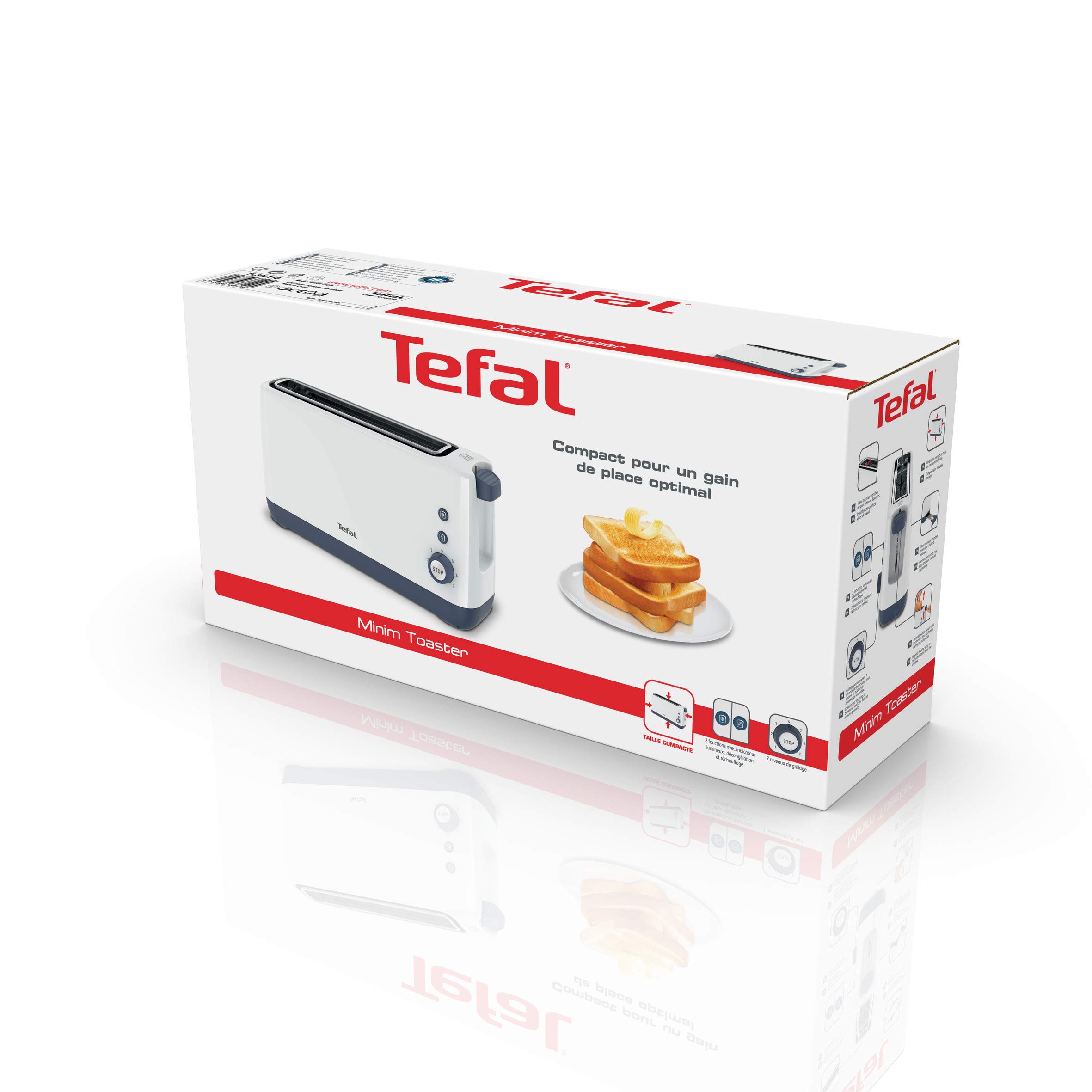 TEFAL Toaster Minim TL302110 - Griglia per pane compatta con fessura, colore: Bianco