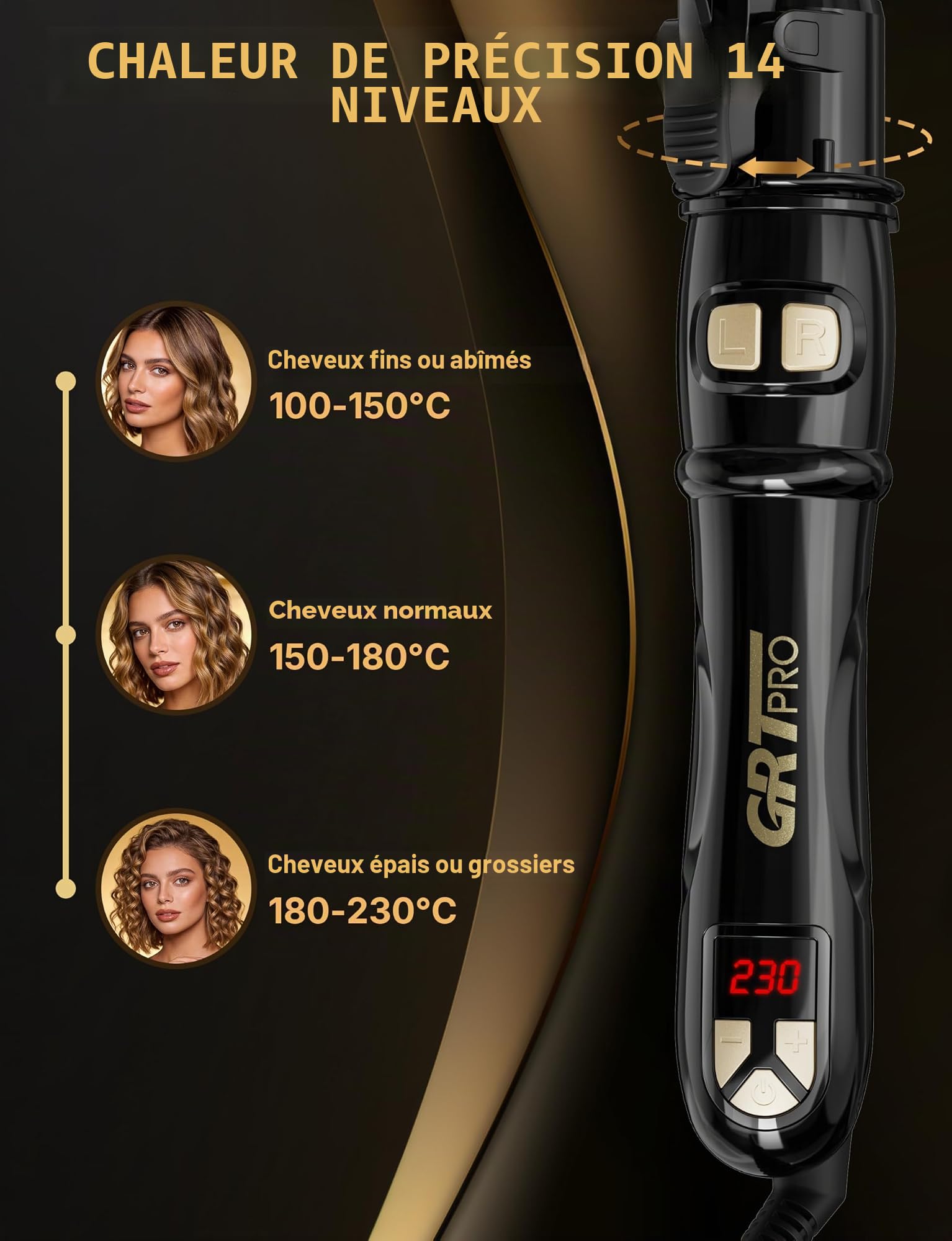 Boucleur À Cheveux Automatique 9mm - Fer À Boucler Automatique Pour Petites Boucles Avec 14 Niveaux De Chauffage (100-230 °C), Écran LED, Chauffage Rapide En 30 Secondes, Arrêt Automatique