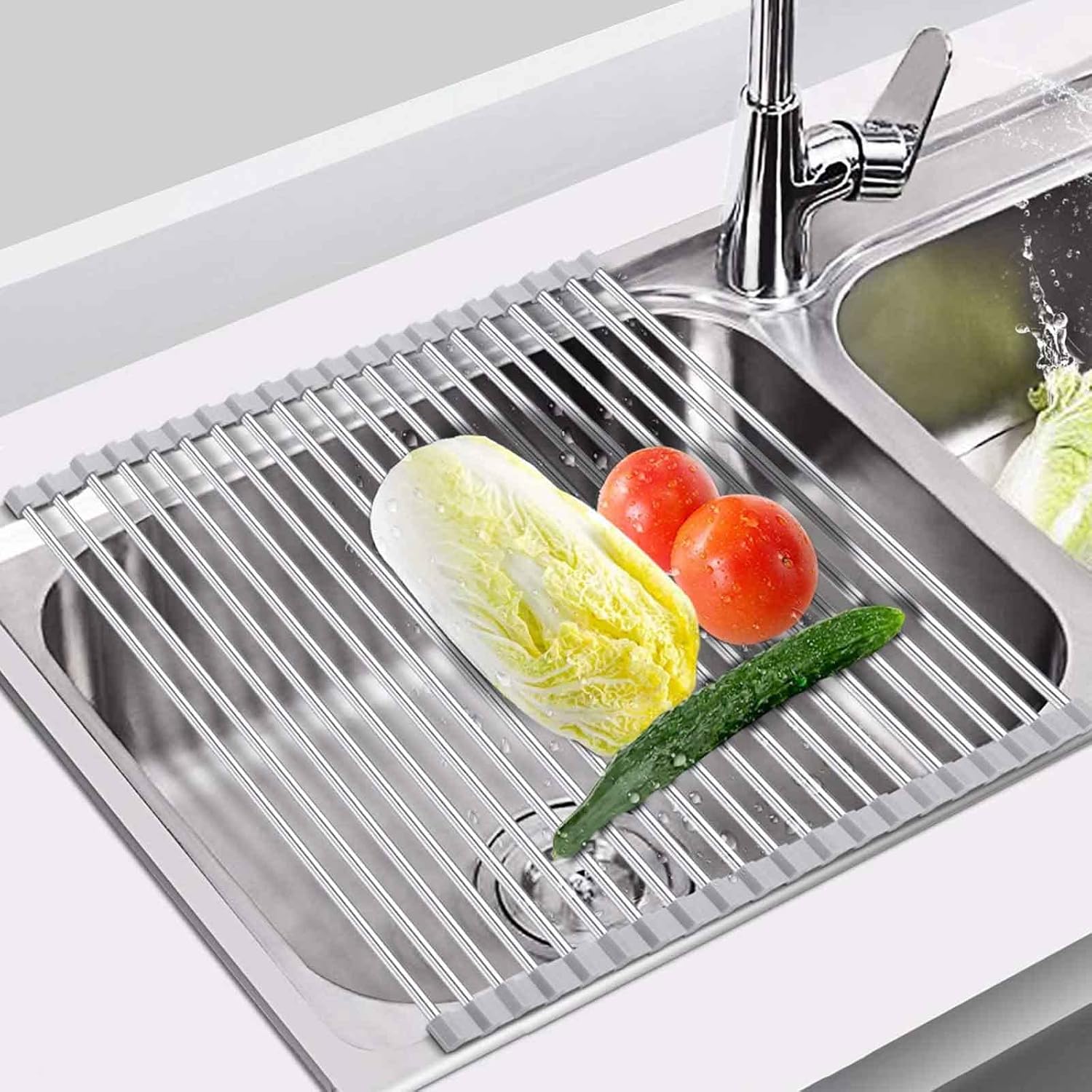 Roll Up Dish Drying Rack, 17″ x 15.7 Multipurpose Foldable Sink Drying Rack, Heat-Resistant Anti-Slip Stainless Steel & Silicone Wrapped, for Over the Sink Roll Up Dish Drying Rack, 17″ x 15.7 Multipurpose Foldable Sink Drying Rack, Heat-Resistant Anti-Slip Stainless Steel & Silicone Wrapped, for Over the Sink