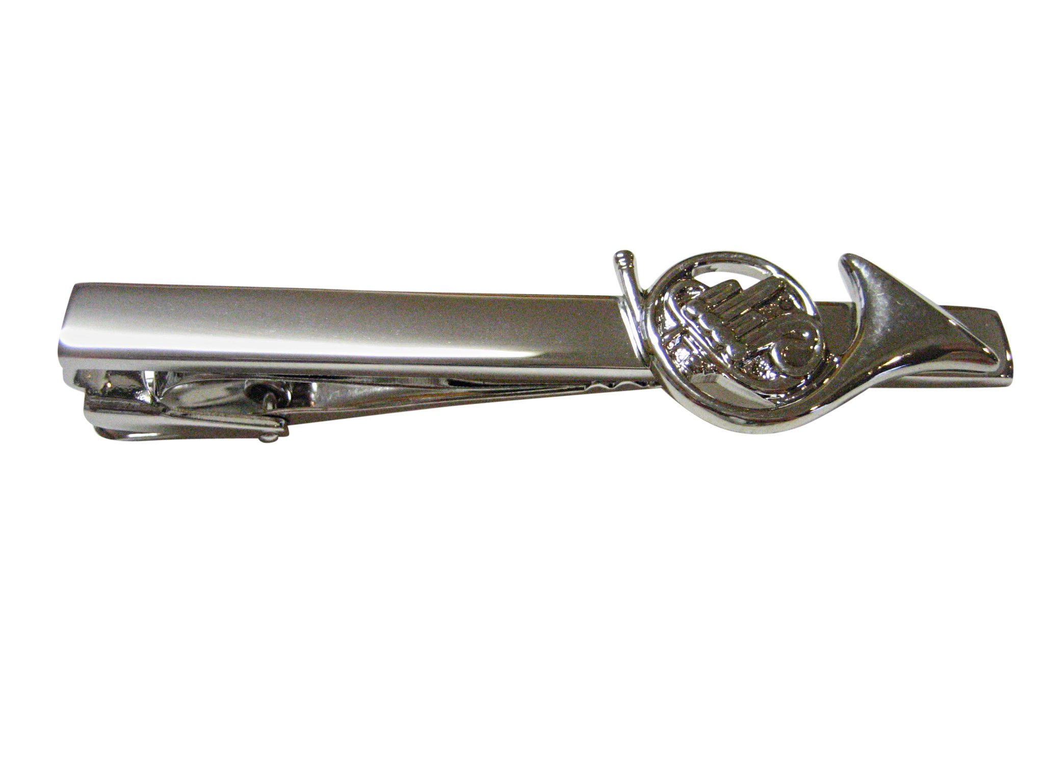 Kiola Designs Silver Toned French Horn Musical Instrument Square Tie Clip