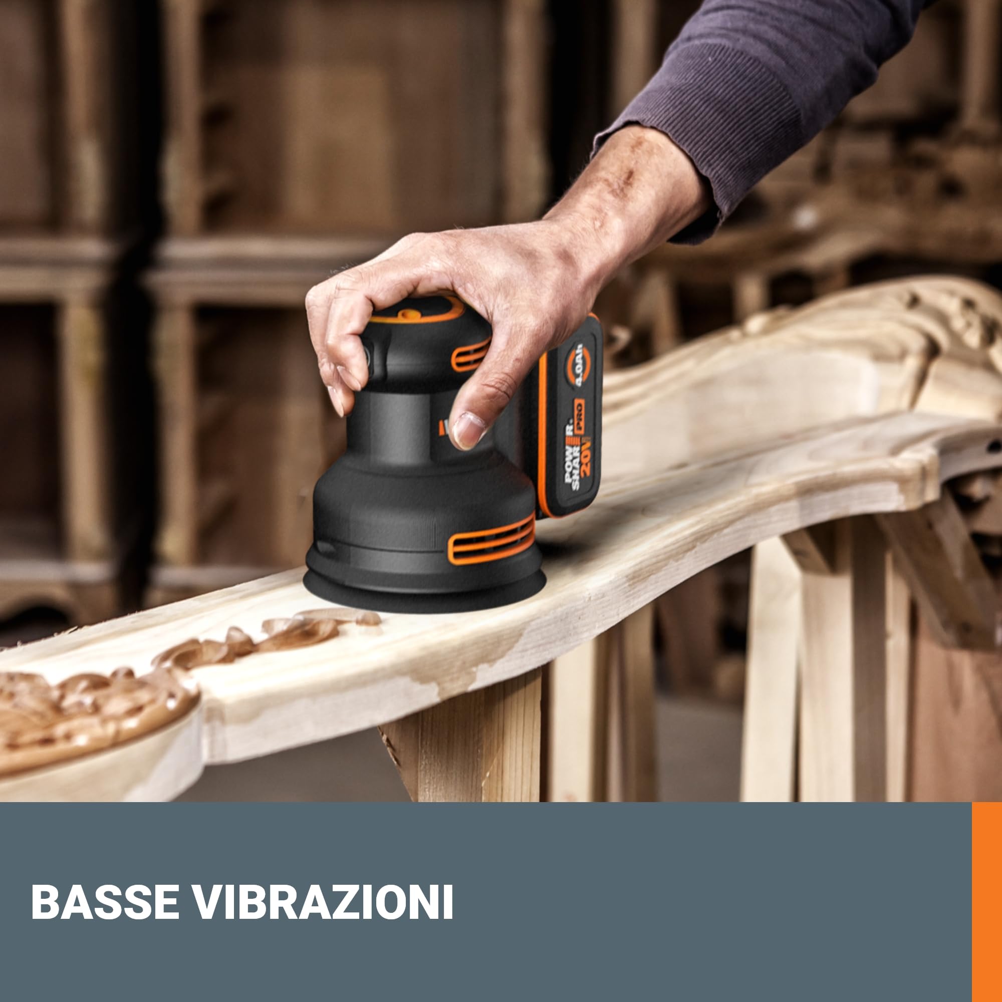 WORX NITRO - Levigatrice eccentrica senza fili, 20 V, piastra di levigatura 125 mm, ideale per superfici piane o curve, Brushless, velocità variabile, fornita senza batteria e caricabatterie, WX823.9