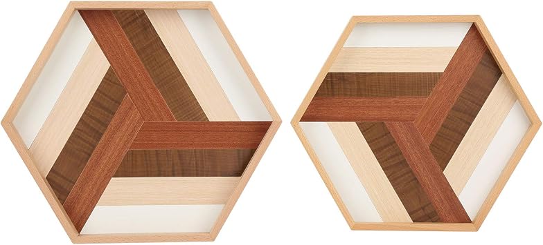 Set of 2- Prometis Hexagon Serving Decorative Tray Sturdy Wooden Handmade, Great for Dinner Tray/Coffee Table/Decoration Table