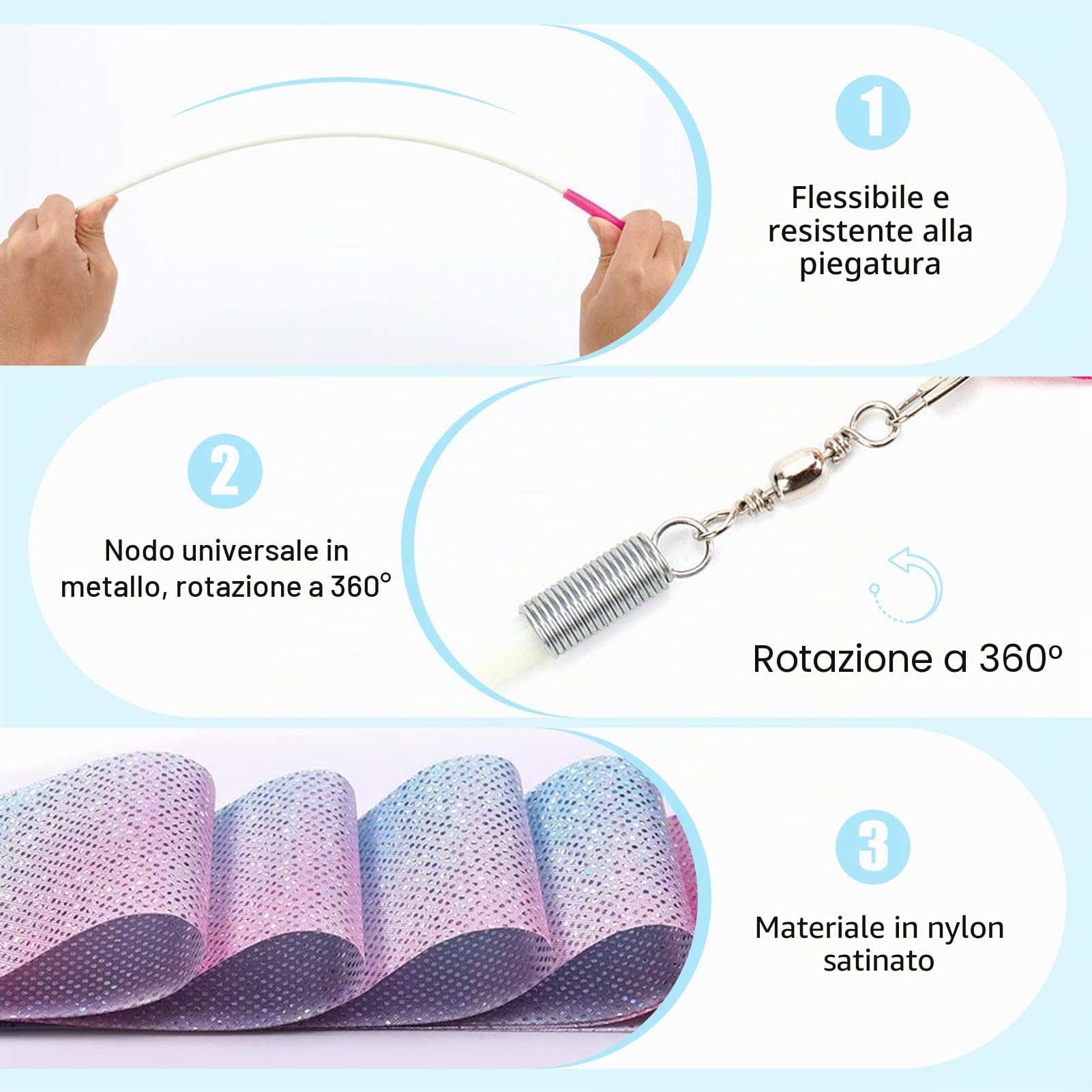 Nastri da Ballo 2 Pezzi 4 m Nastro Ginnastica Ritmica Dance Ribbons Bacchetta per Allenamento Artistico
