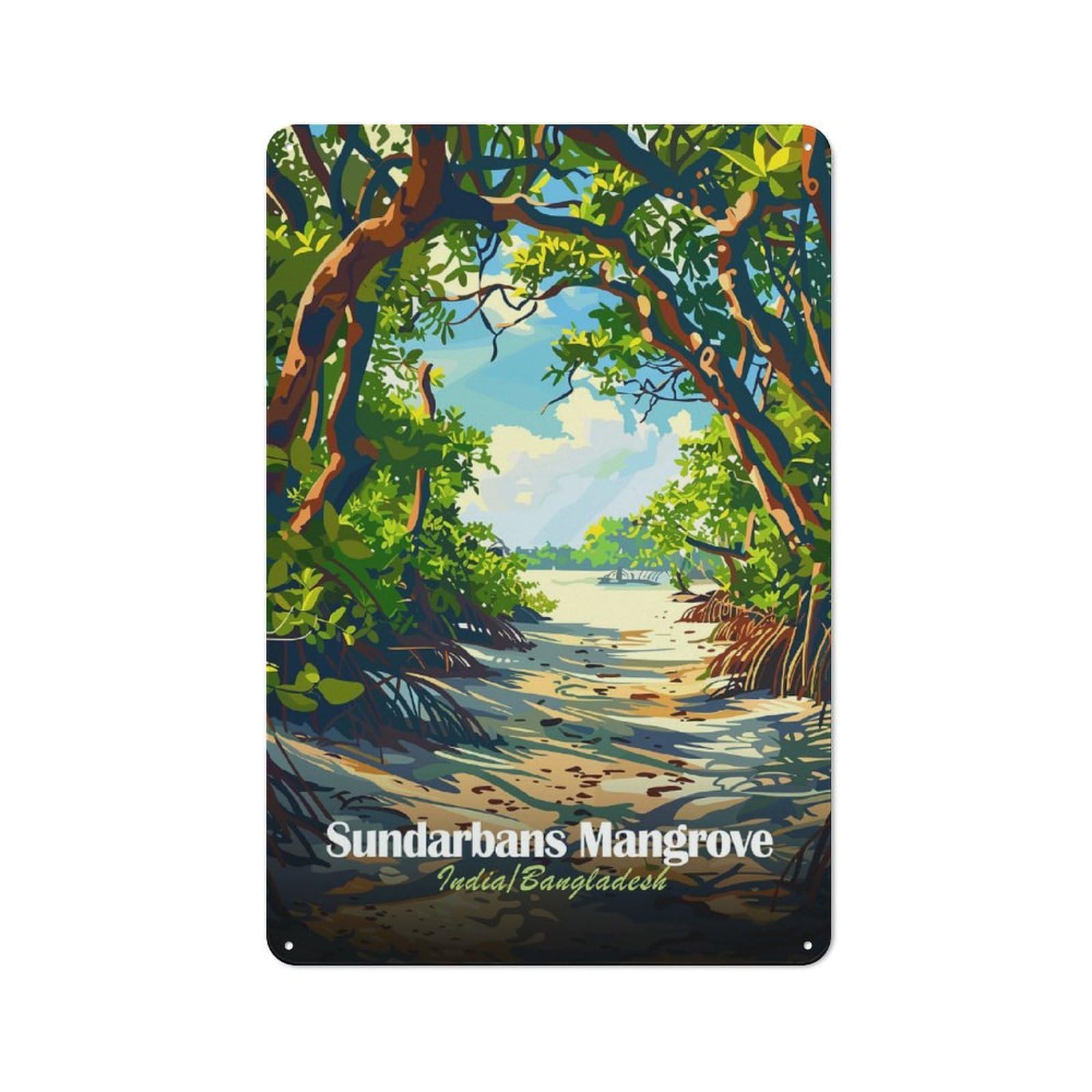 Sundarbans Mangrove Warehouse Style Metal Wall Decor 30x20cm, Metal Wall Sign for Workspace, Cafe, Hallway Or Garage