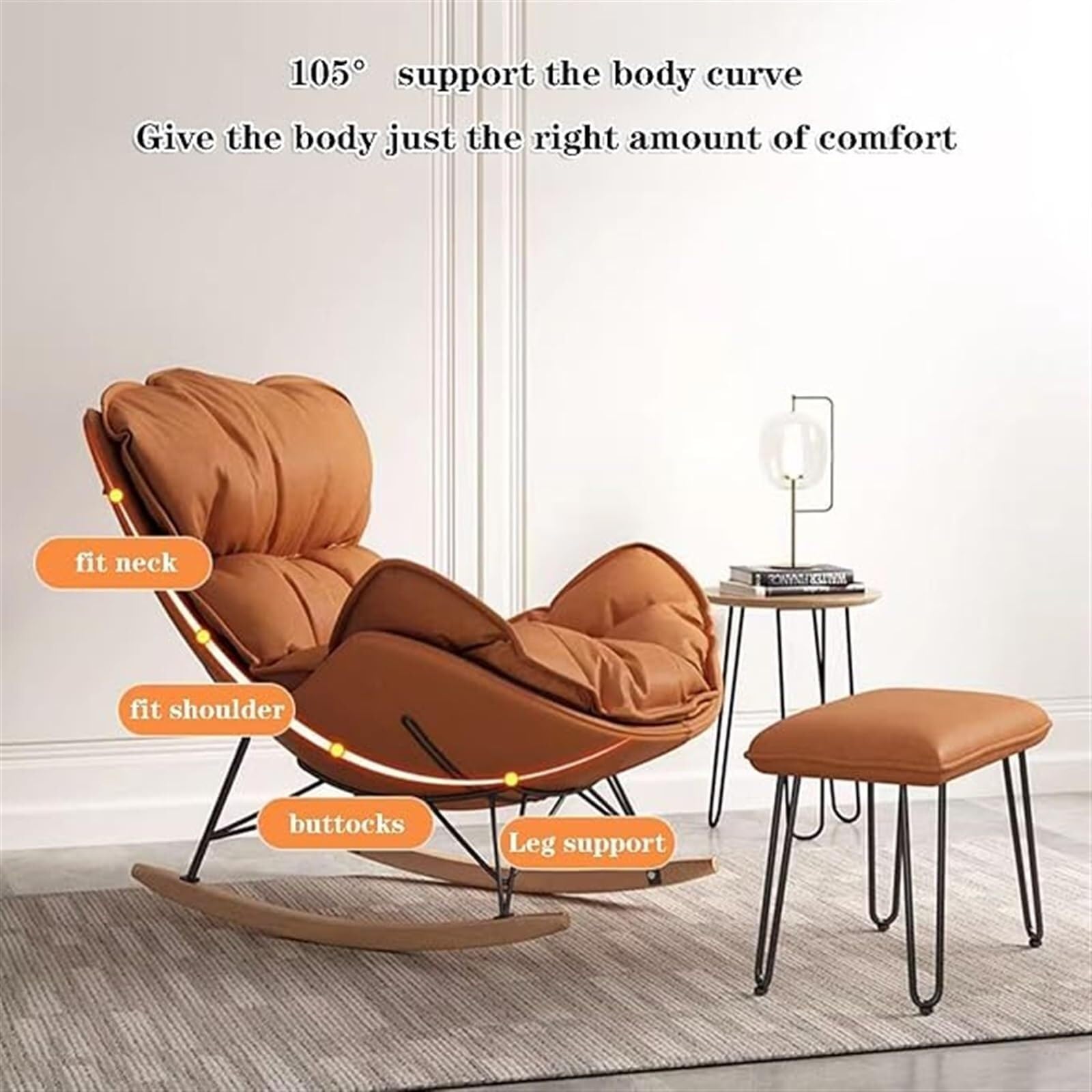 Moderna sedia a dondolo con poggiapiedi e comoda sedia reclinabile per il tempo libero per adulti Lazy Home divano singolo per balcone lounge arancione stile standard