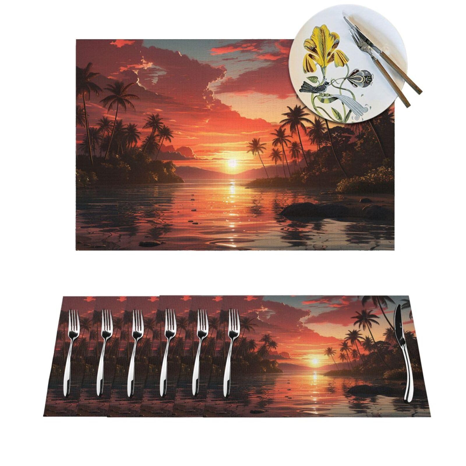 Sets de table antidérapants lot de 6 en PVC lavable thermorésistant motif palmier 30x45cm