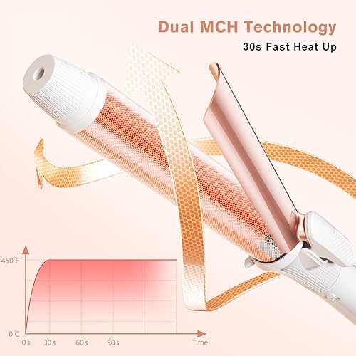 Miniatura 5 de K&K Estilizador de barril largo, rizador de 1 14 pulgadas con recorte, varita rizadora de pelo profesional con revestimiento de cerámica, calentador