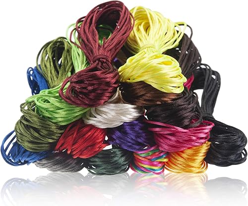 Cordón de nailon de 0.039 in para hacer pulseras, cordón de satén de seda para nudos chinos, 16 paquetes, 175 yardas totalmente de nailon para