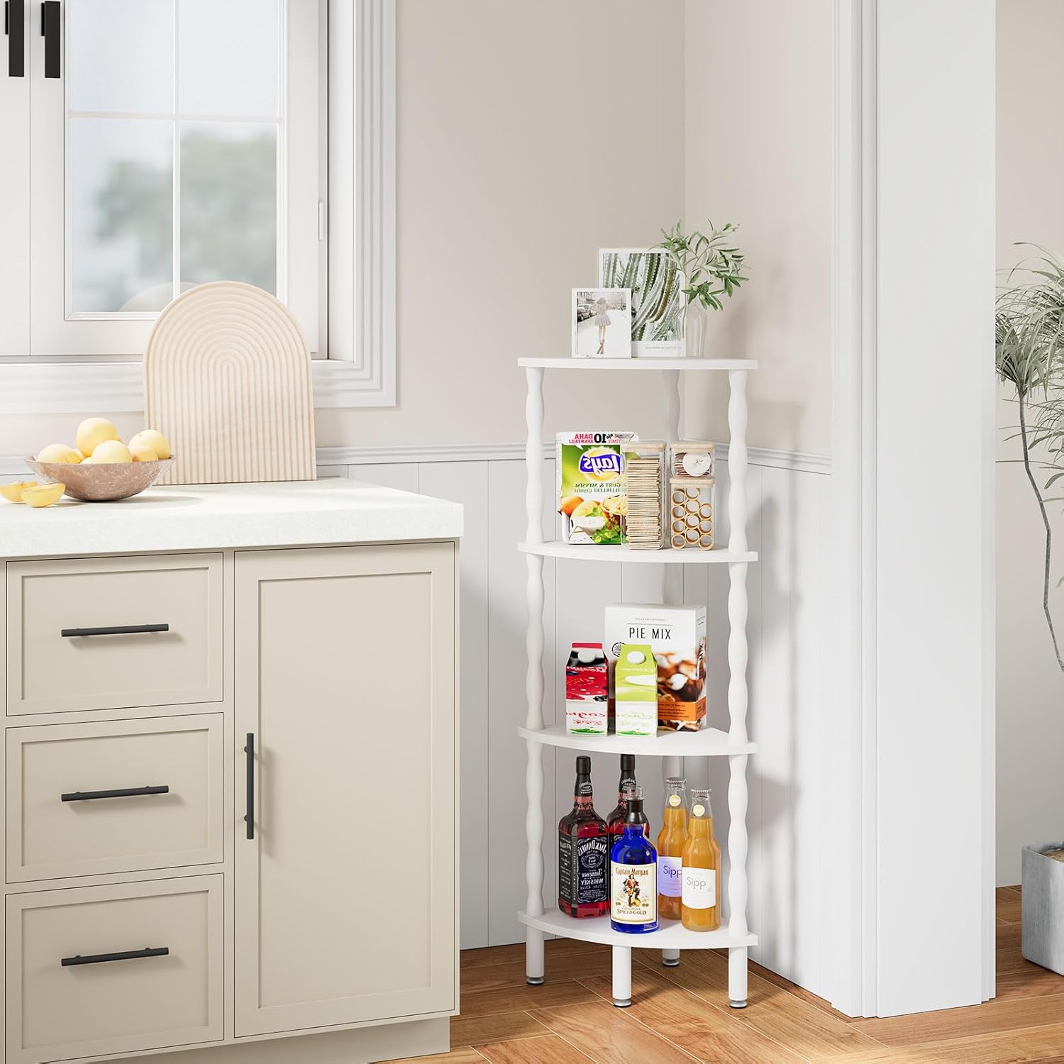 IBUYKE 4-Tier Corner Shelf,Stylish Corner Storage Shelves WBC019W | Industrial Corner Storage Display Shelves,Small Corner Table for Bedroom,Bathroom,Kitchen